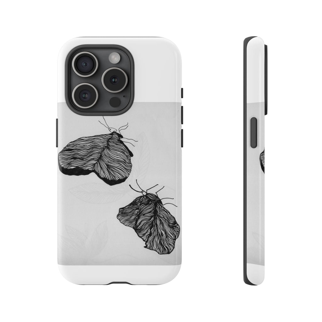 Moth Sketch Phone Case — Minimal Monochrome Insect Art iPhone Cover