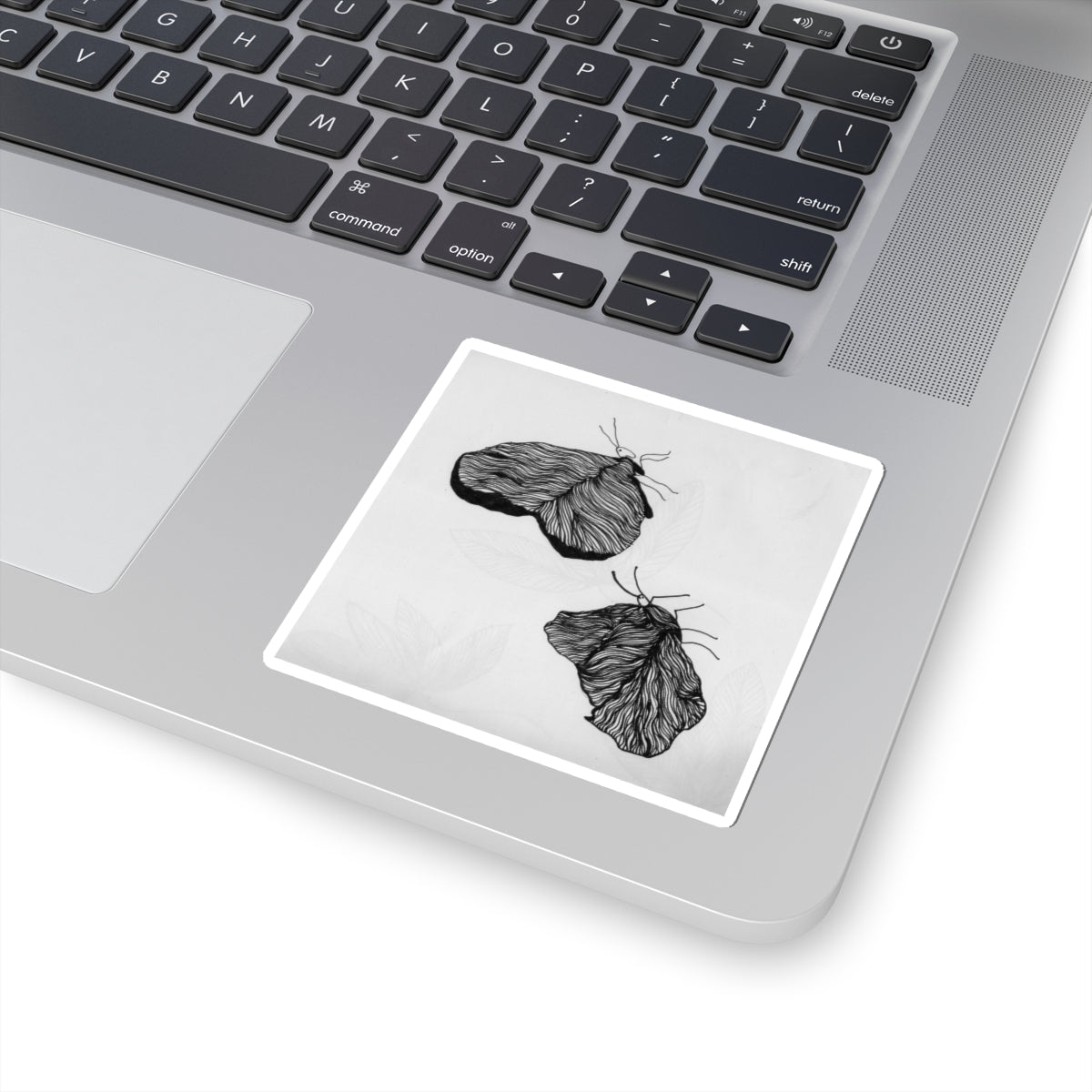 Moth Line Art Kiss-Cut Sticker — Minimal Black & White Botanical Vibes