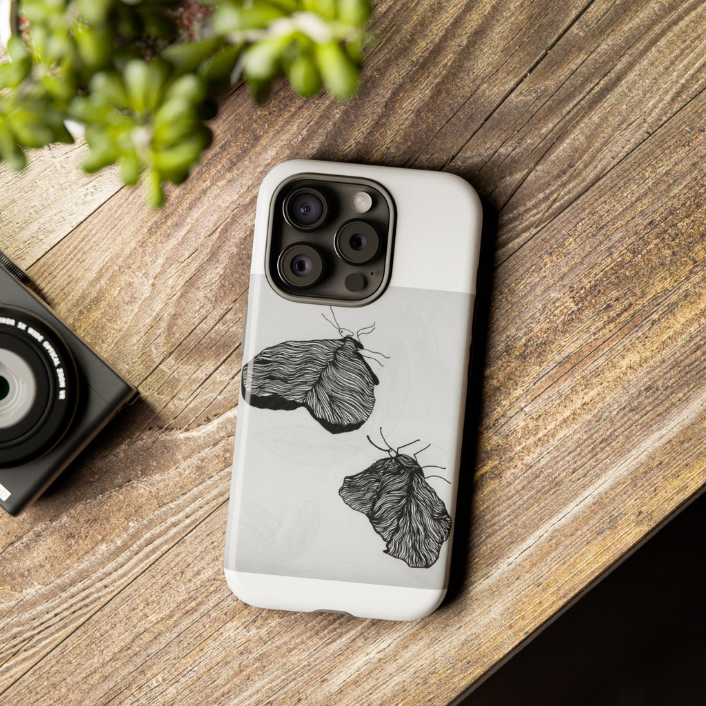 Moth Sketch Phone Case — Minimal Monochrome Insect Art iPhone Cover