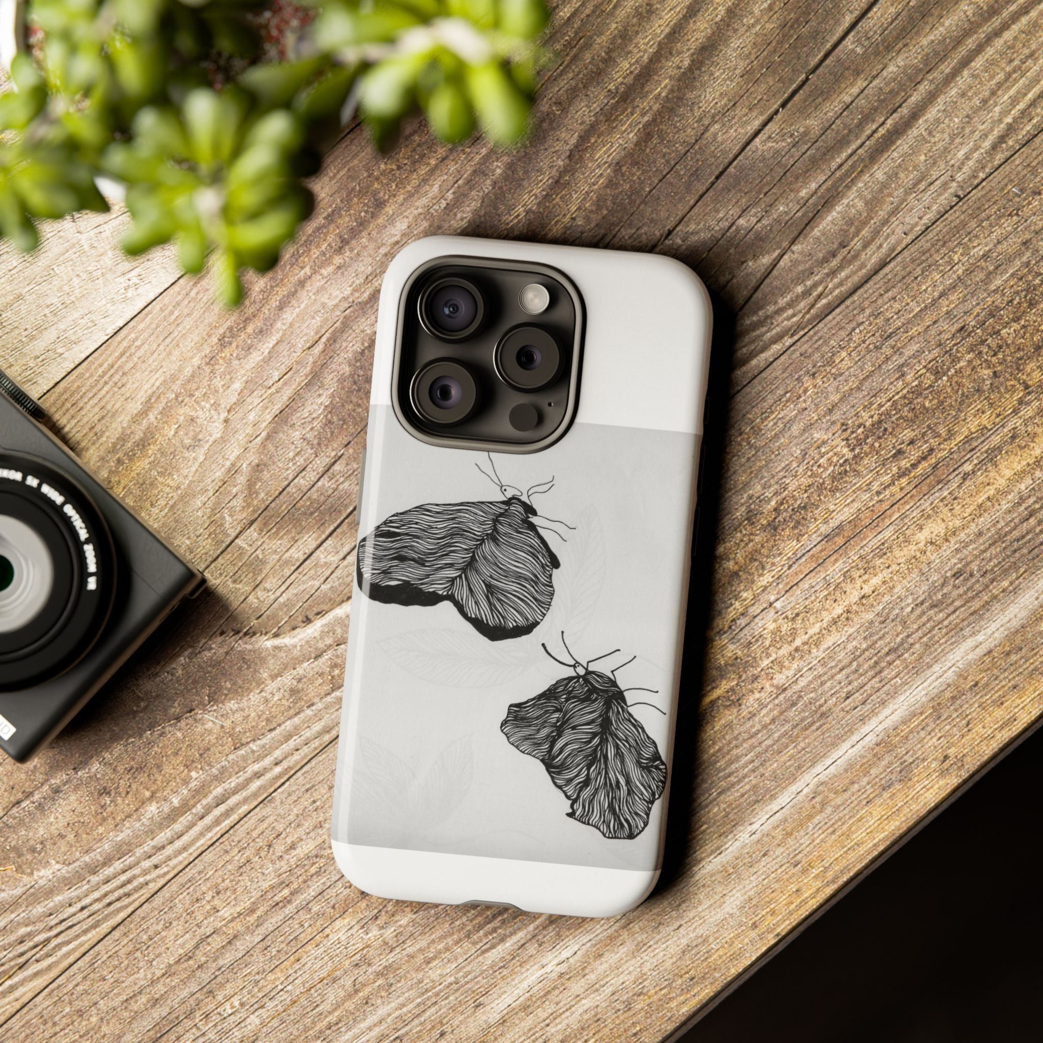 Moth Sketch Phone Case — Minimal Monochrome Insect Art iPhone Cover
