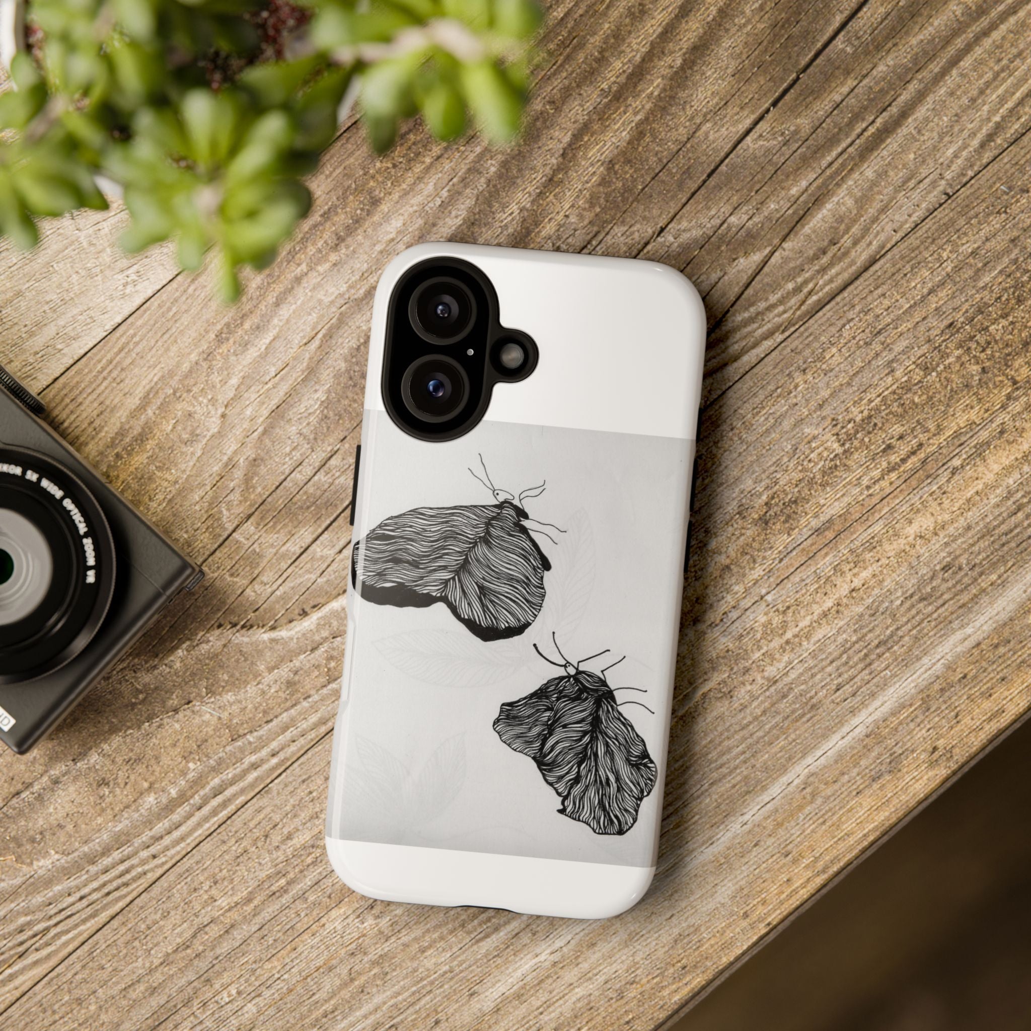 Moth Sketch Phone Case — Minimal Monochrome Insect Art iPhone Cover