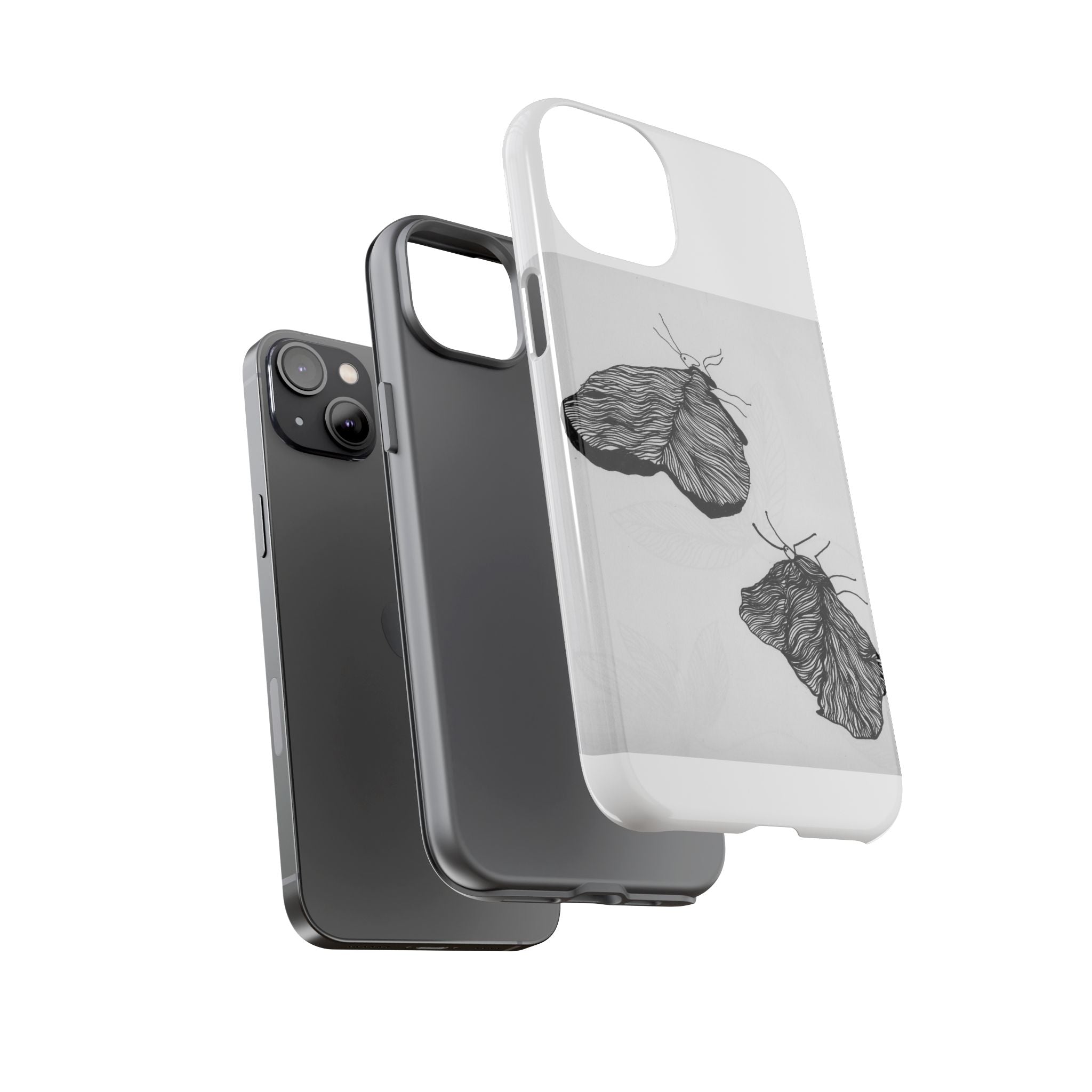Moth Sketch Phone Case — Minimal Monochrome Insect Art iPhone Cover