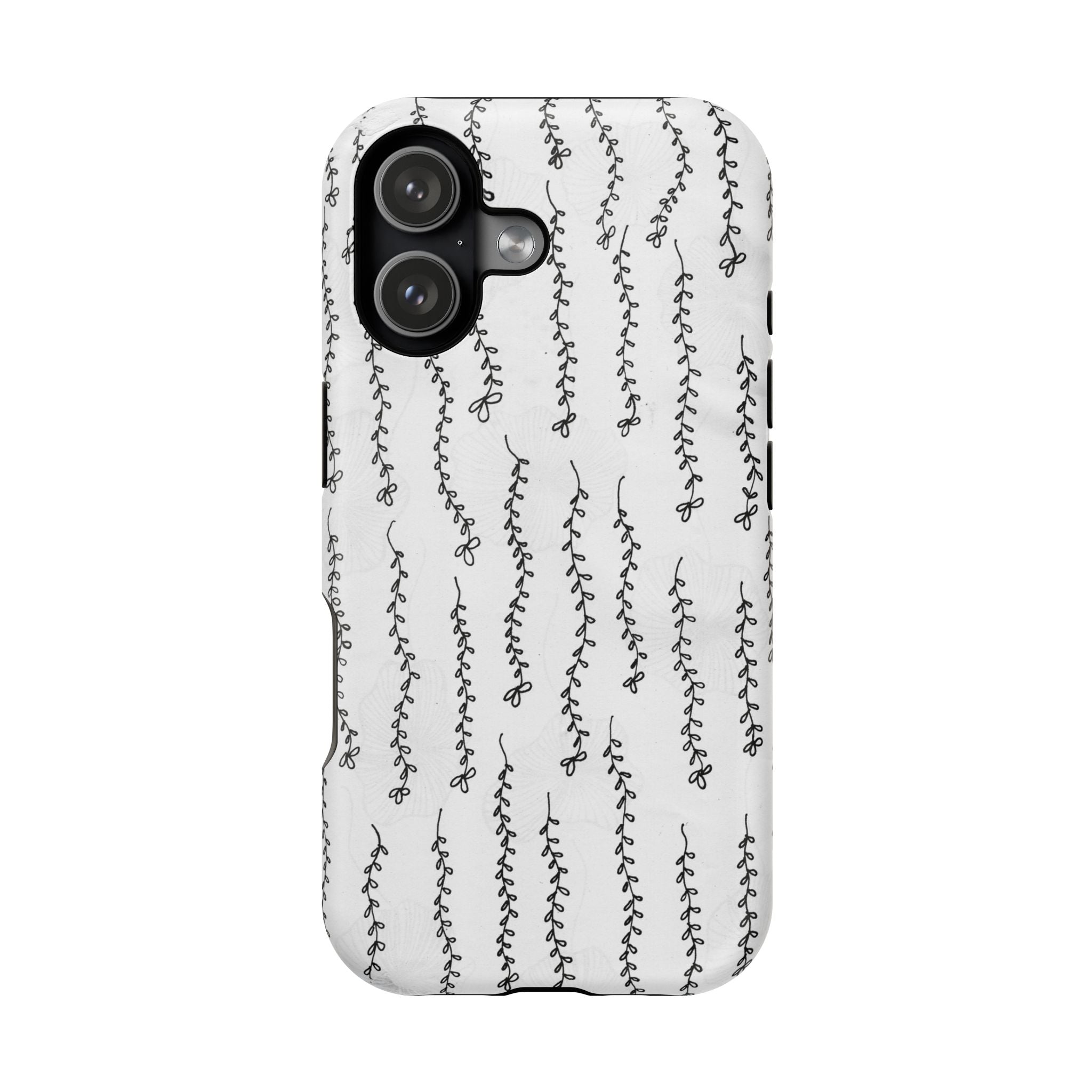 Floral Vine Magnetic Impact iPhone Case — Minimal Black & White Pattern
