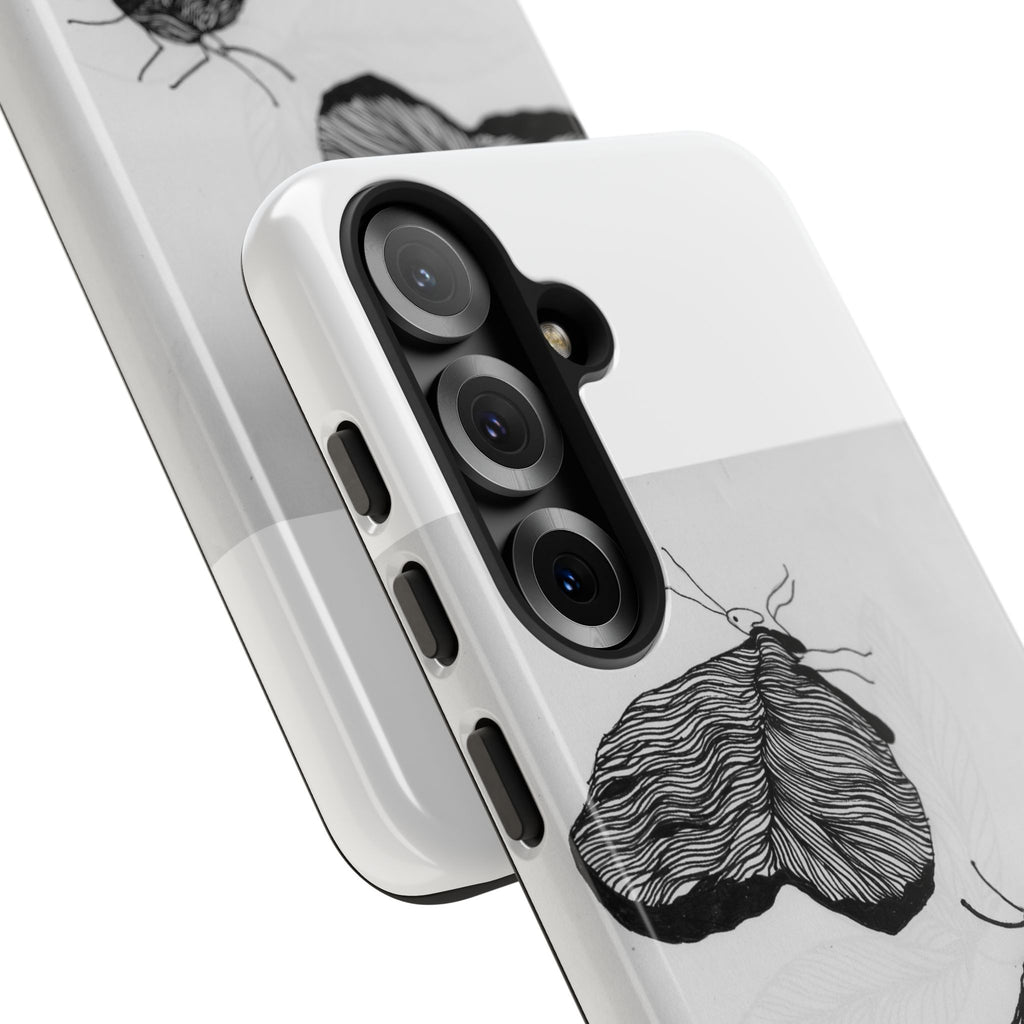 Moth Sketch Phone Case — Minimal Monochrome Insect Art iPhone Cover