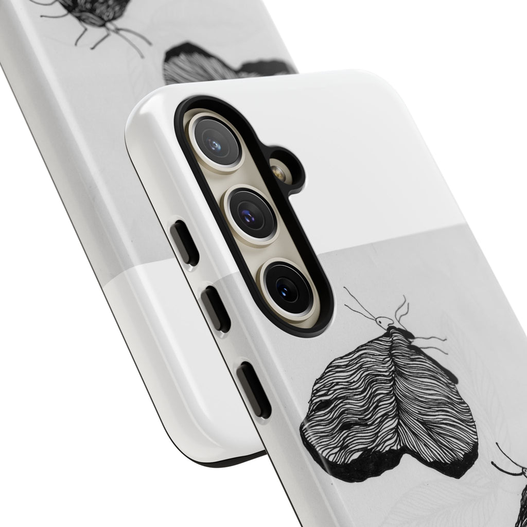 Moth Sketch Phone Case — Minimal Monochrome Insect Art iPhone Cover