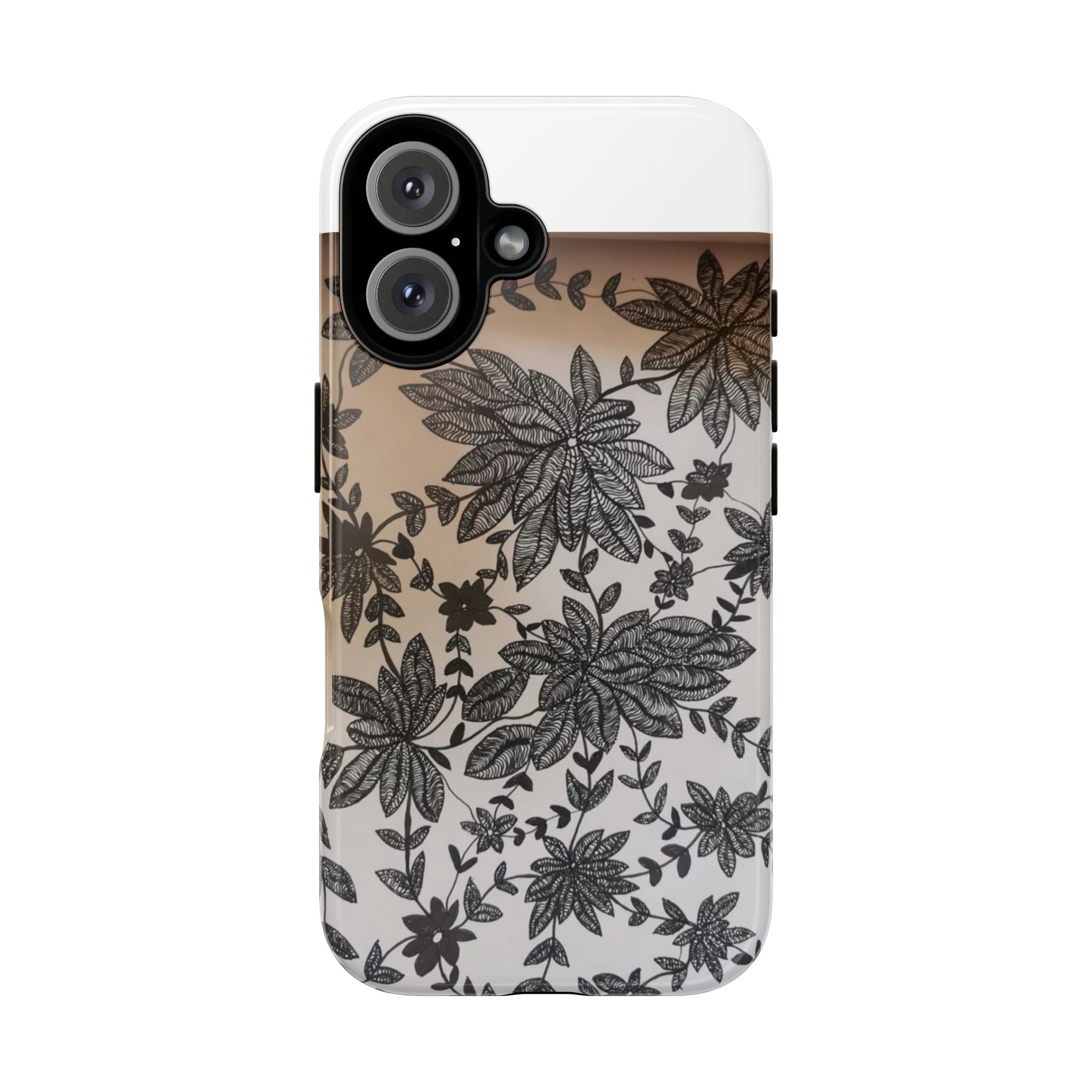 Floral Lace Tough Phone Case — Black Botanical Design, Clear Protective Cover