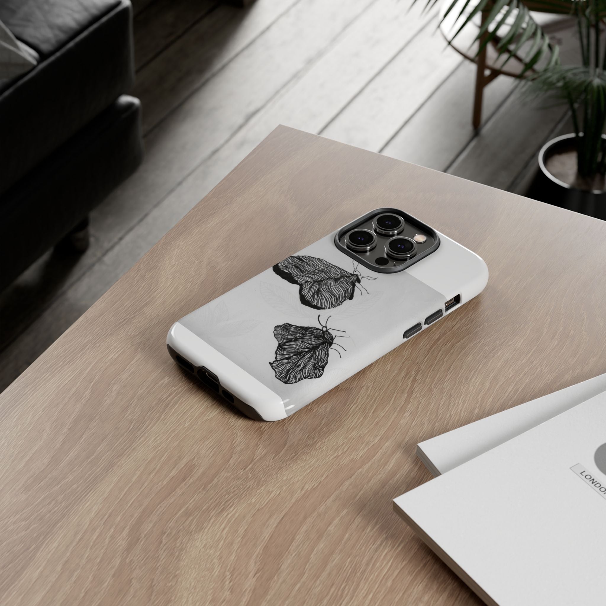 Moth Sketch Phone Case — Minimal Monochrome Insect Art iPhone Cover