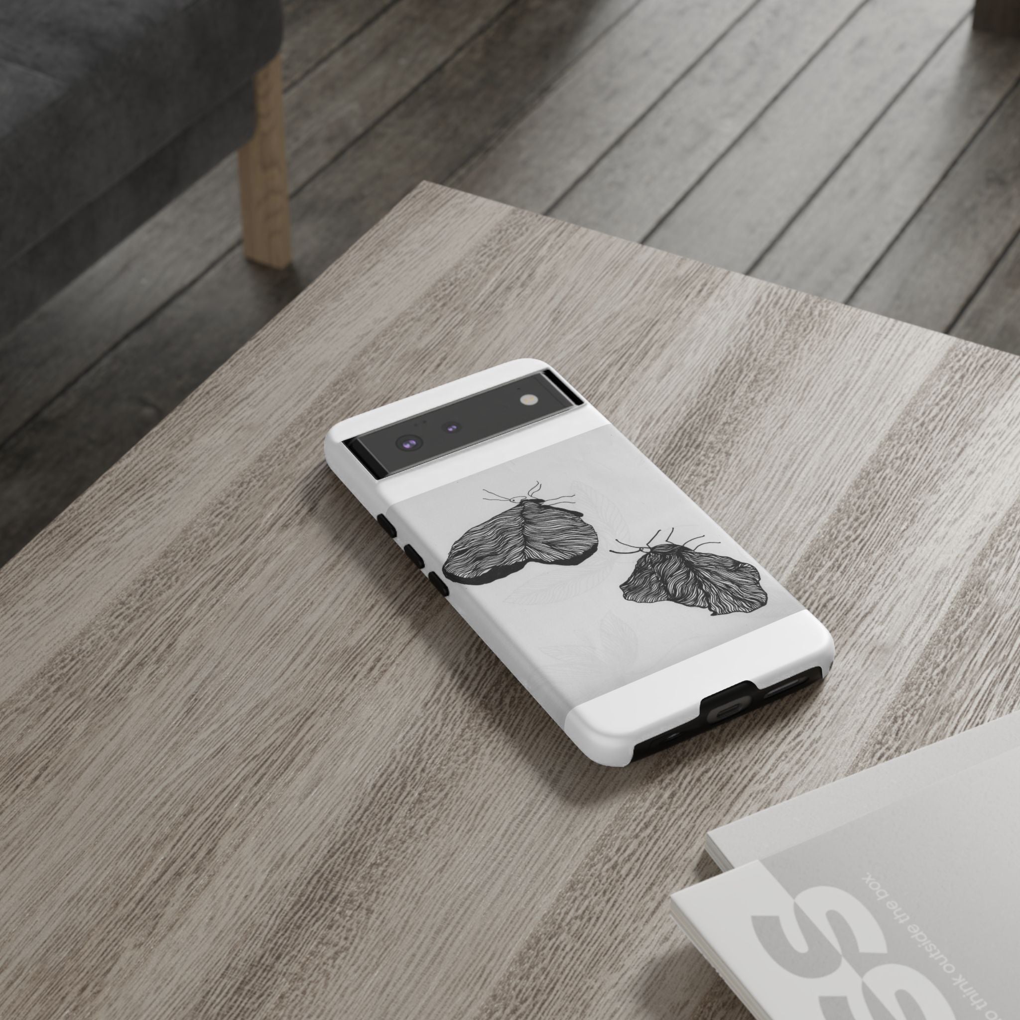 Moth Sketch Phone Case — Minimal Monochrome Insect Art iPhone Cover