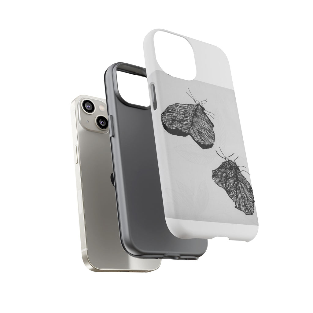 Moth Sketch Phone Case — Minimal Monochrome Insect Art iPhone Cover