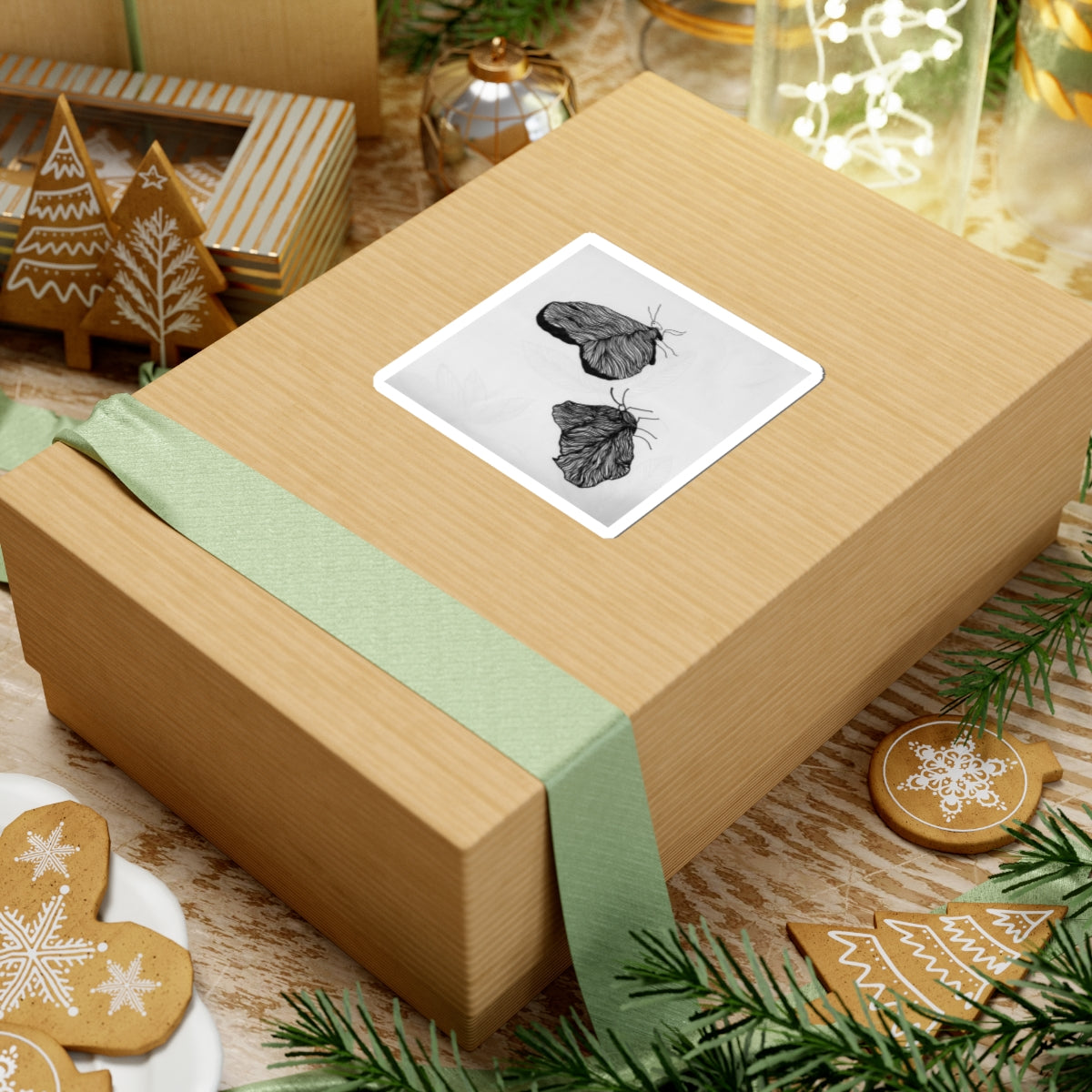 Moth Line Art Kiss-Cut Sticker — Minimal Black & White Botanical Vibes