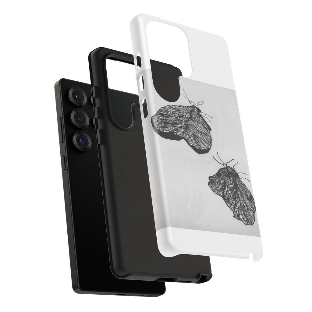 Moth Sketch Phone Case — Minimal Monochrome Insect Art iPhone Cover