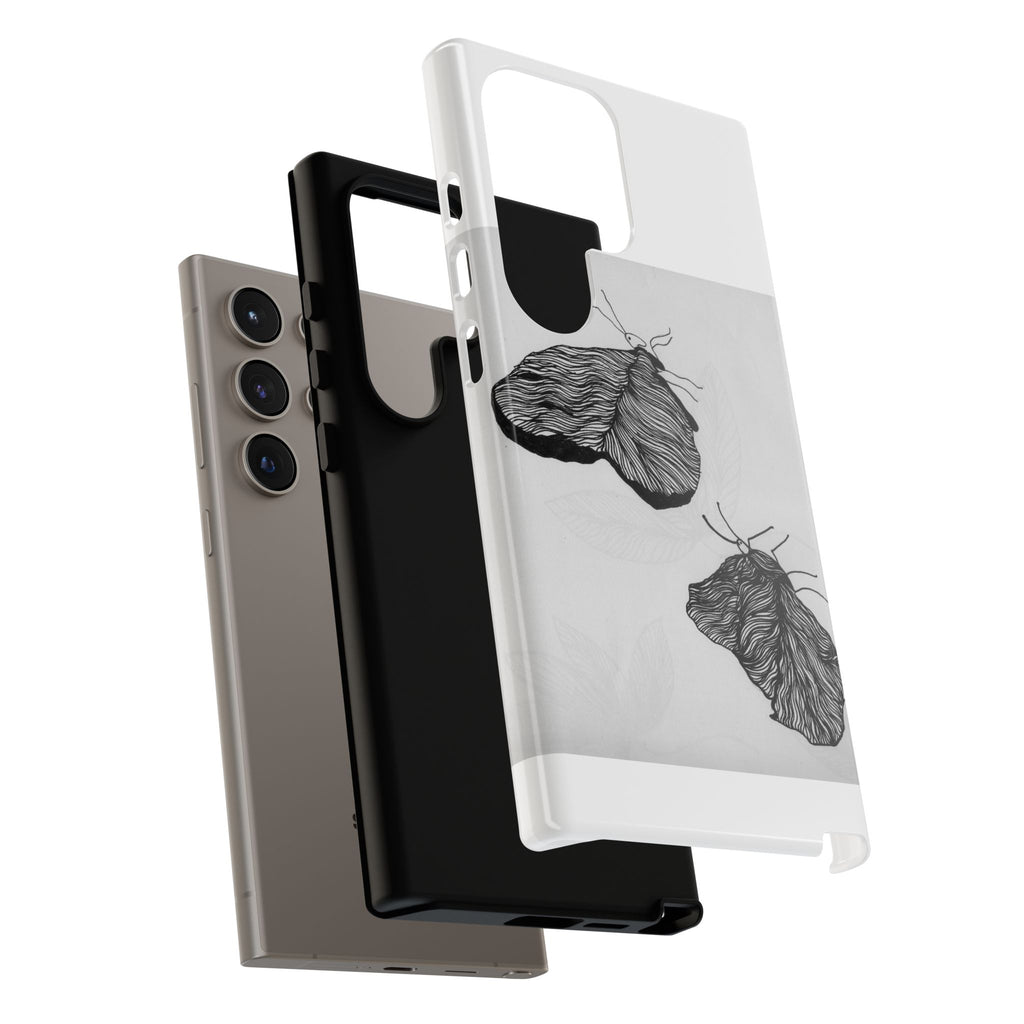 Moth Sketch Phone Case — Minimal Monochrome Insect Art iPhone Cover