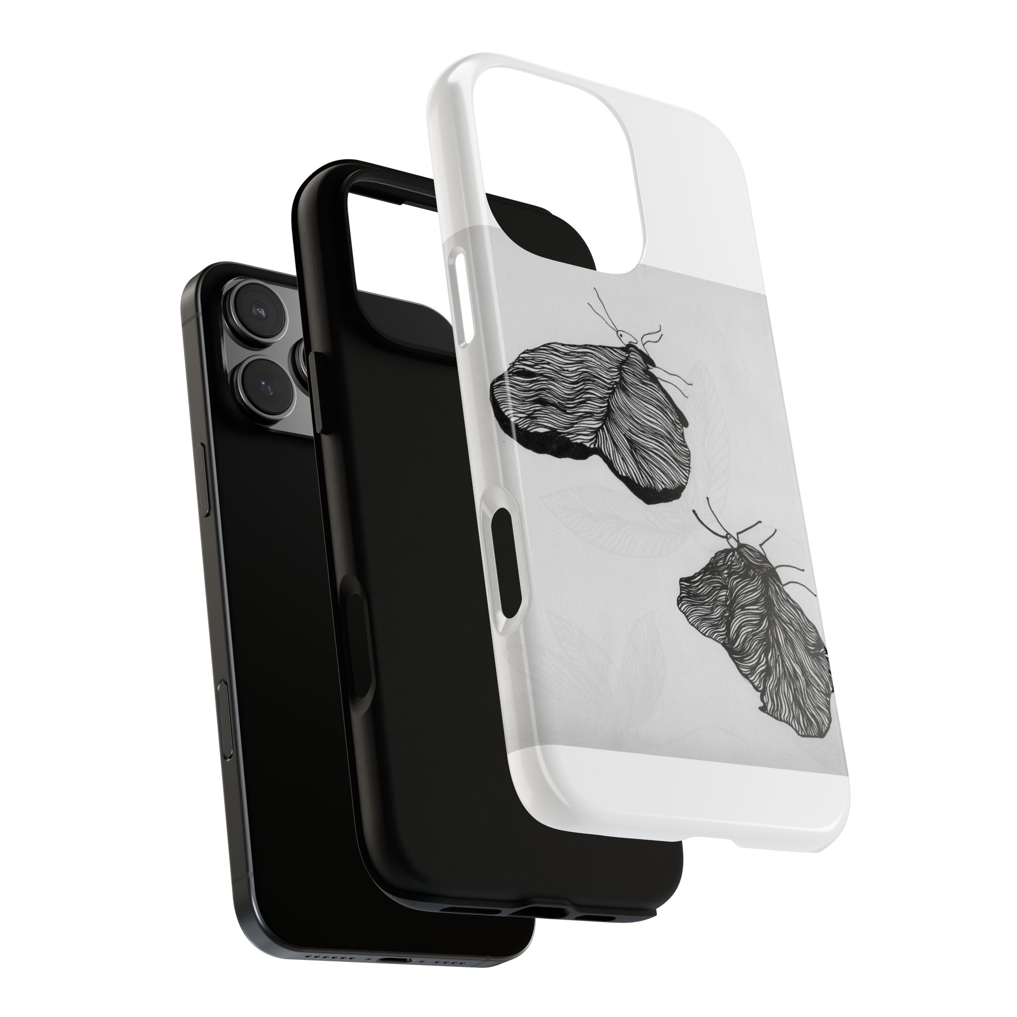 Moth Sketch Phone Case — Minimal Monochrome Insect Art iPhone Cover
