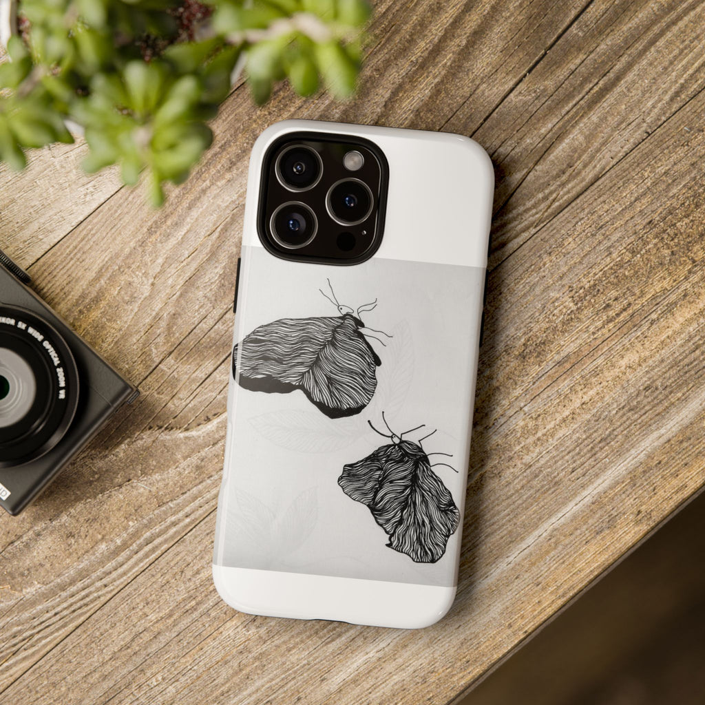 Moth Sketch Phone Case — Minimal Monochrome Insect Art iPhone Cover