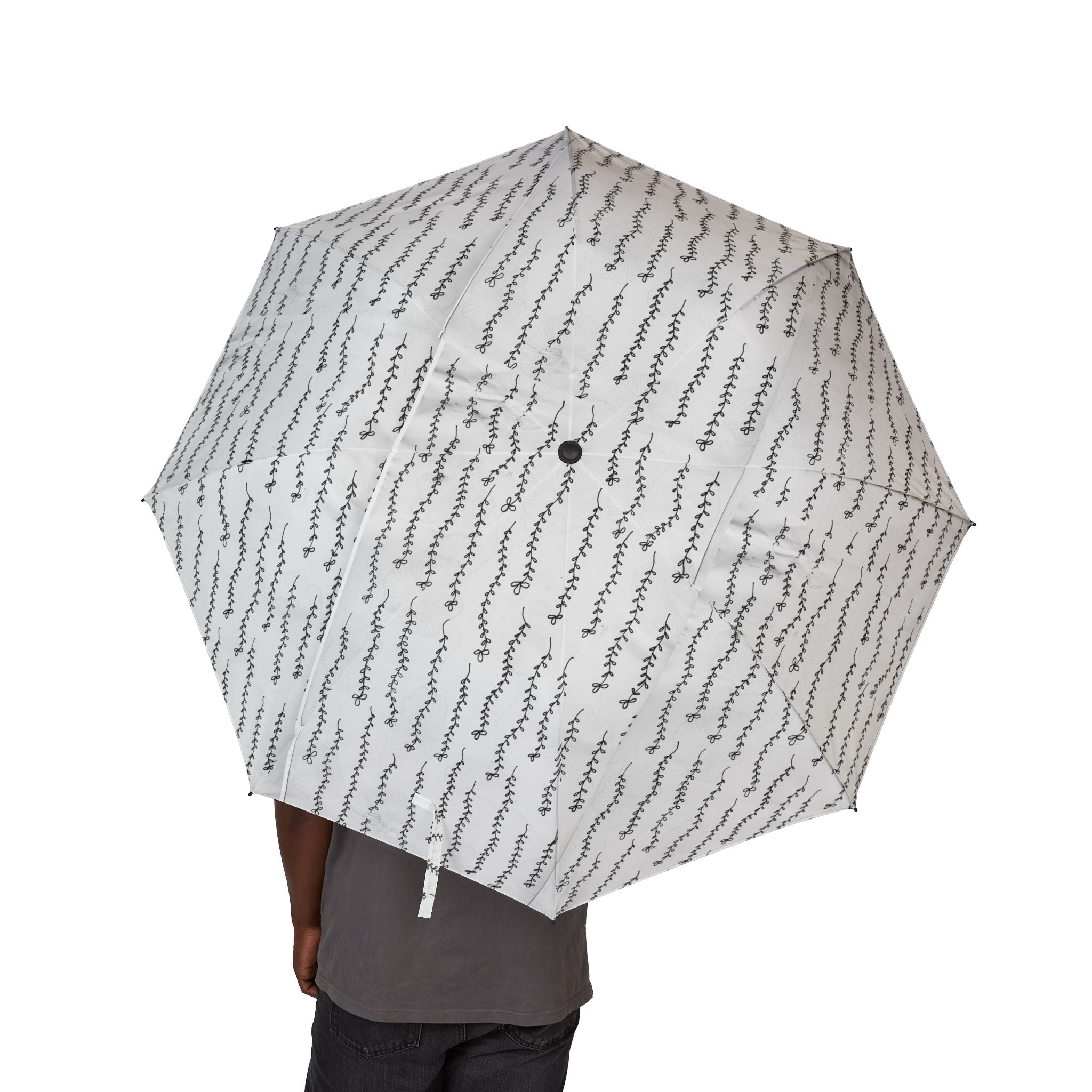 Compact Foldable Umbrella — Minimal Black Script Rain Pattern