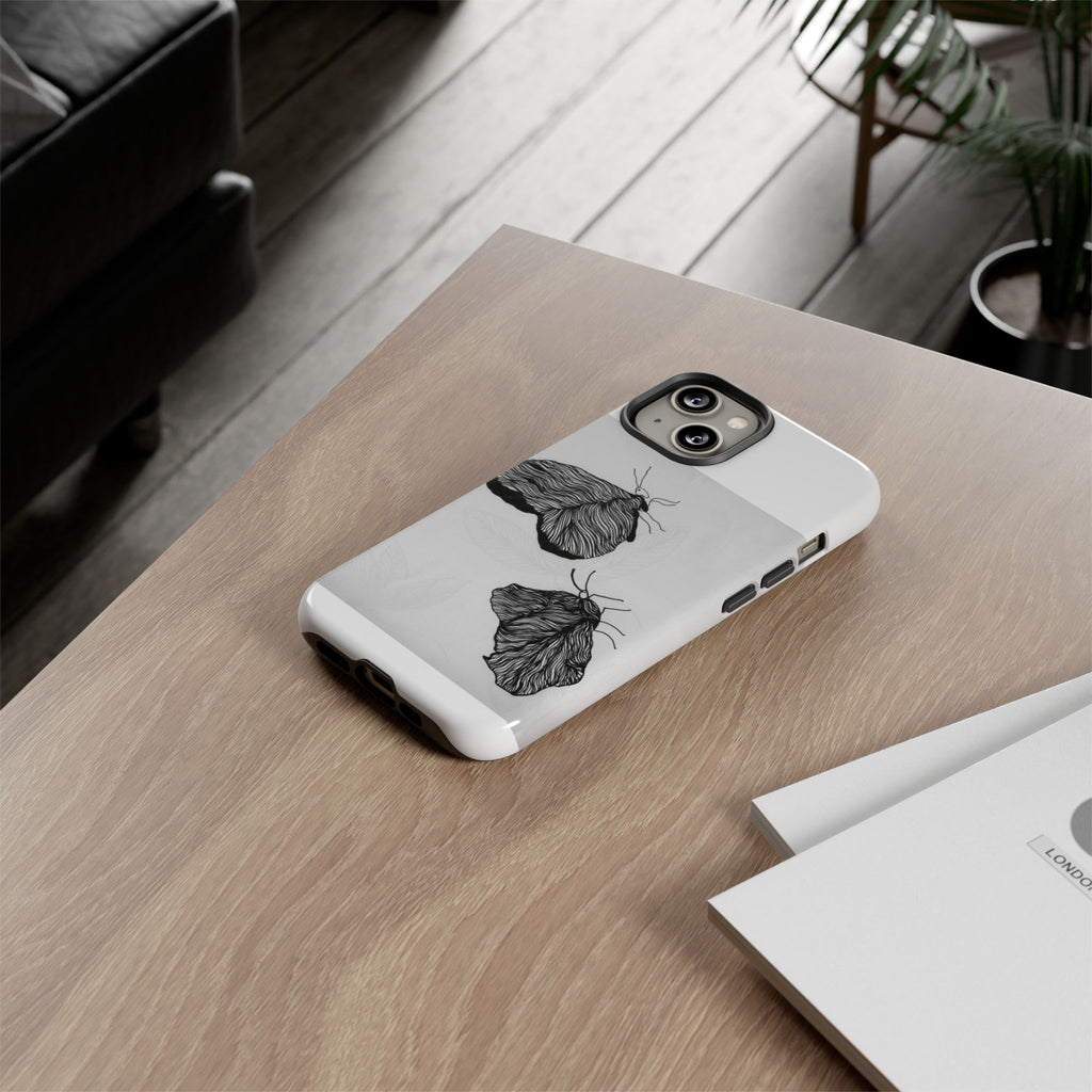 Moth Sketch Phone Case — Minimal Monochrome Insect Art iPhone Cover