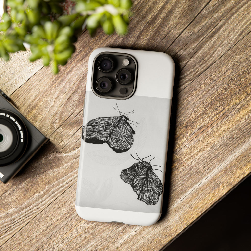Moth Sketch Phone Case — Minimal Monochrome Insect Art iPhone Cover