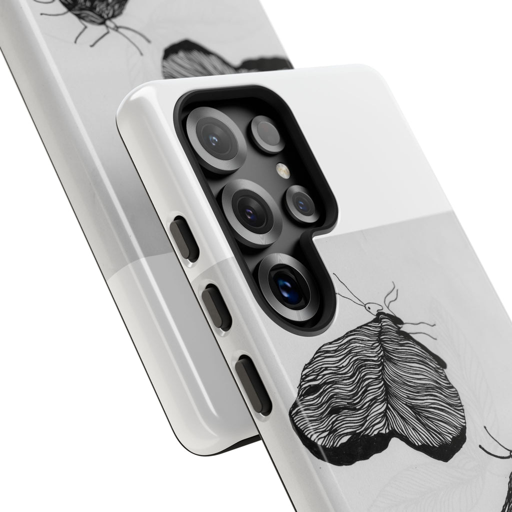 Moth Sketch Phone Case — Minimal Monochrome Insect Art iPhone Cover