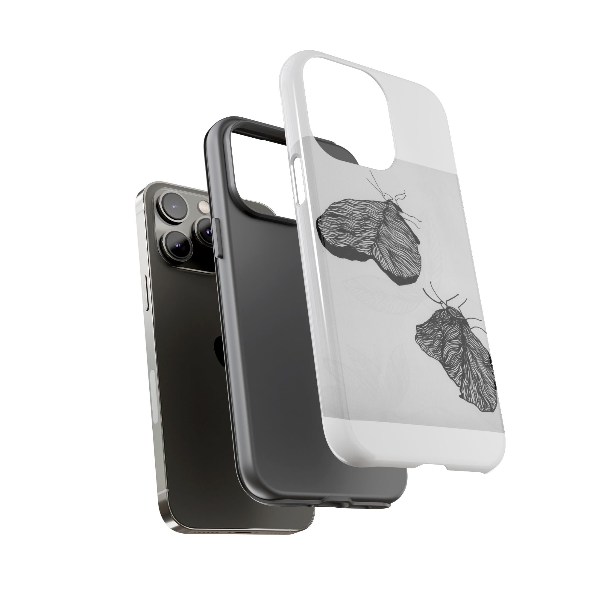 Moth Sketch Phone Case — Minimal Monochrome Insect Art iPhone Cover