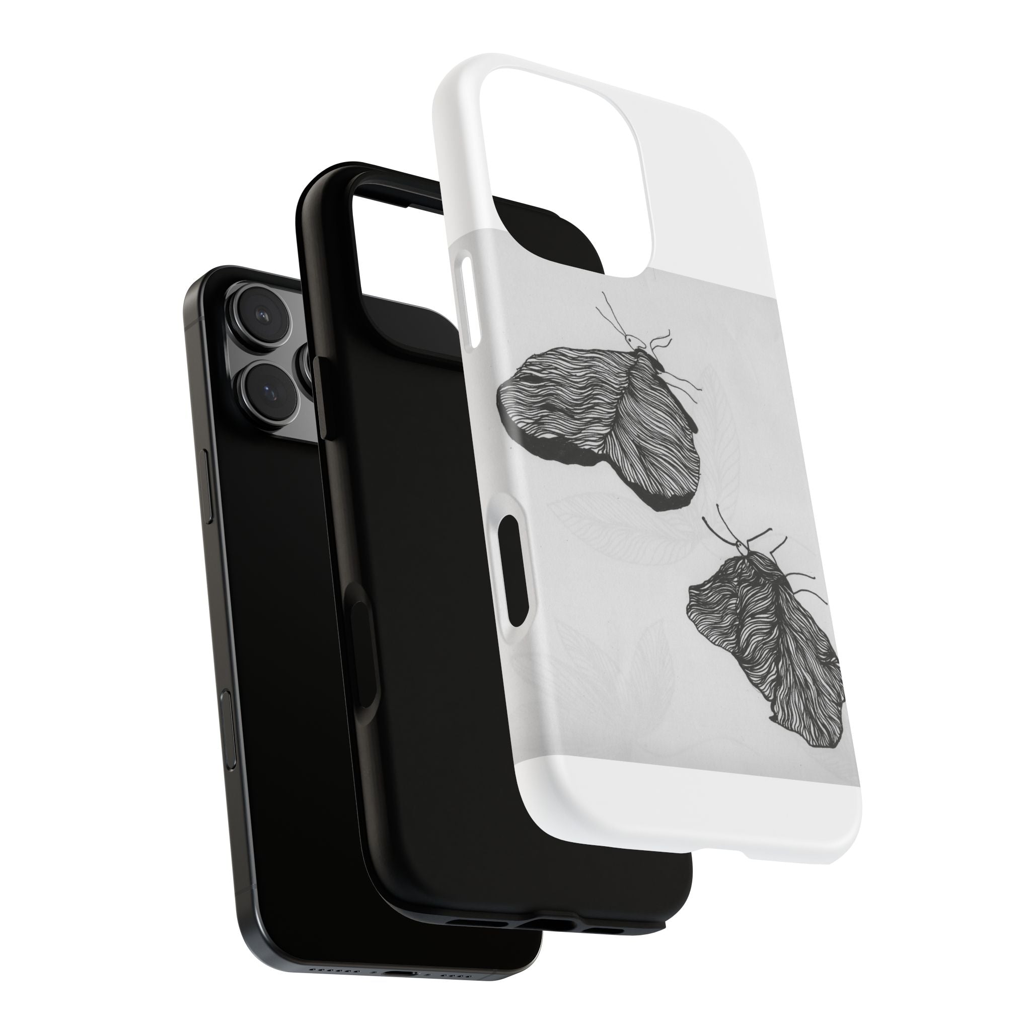 Moth Sketch Phone Case — Minimal Monochrome Insect Art iPhone Cover