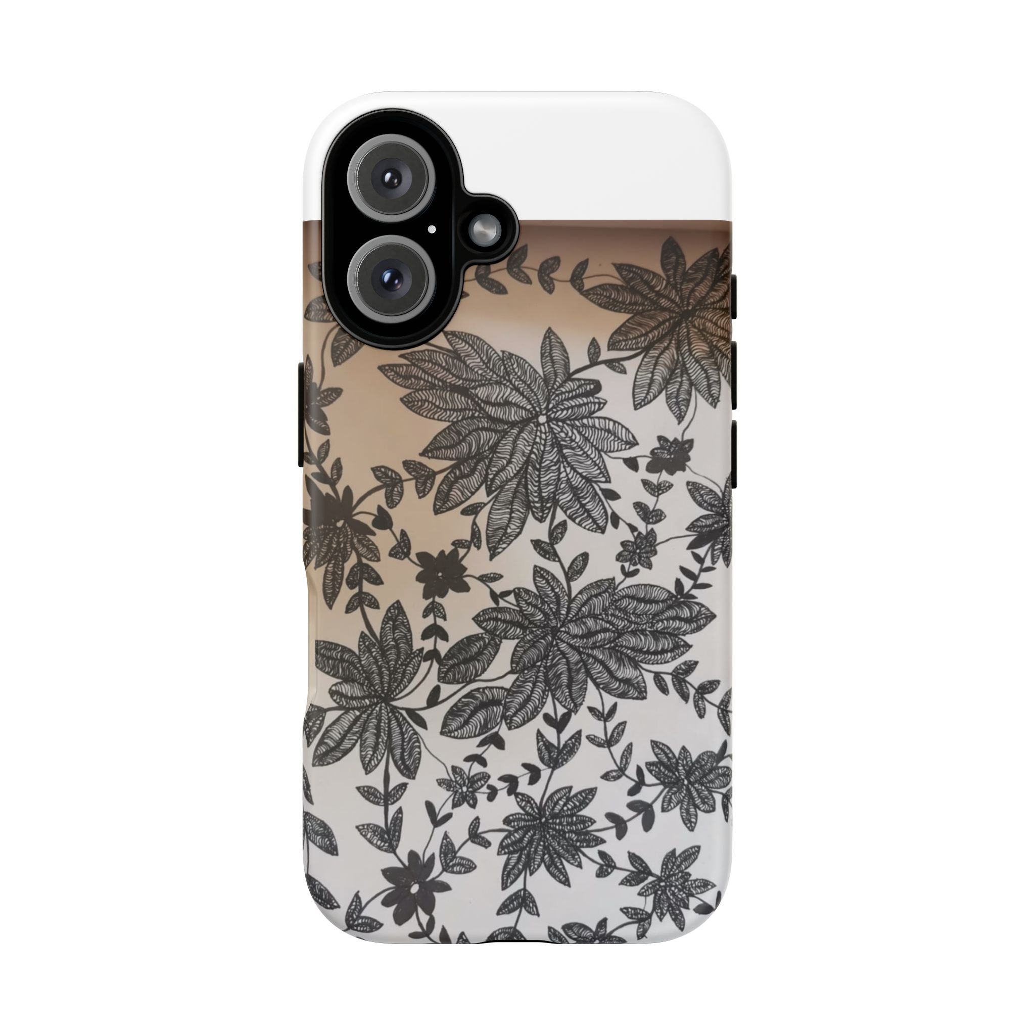 Floral Lace Tough Phone Case — Black Botanical Design, Clear Protective Cover