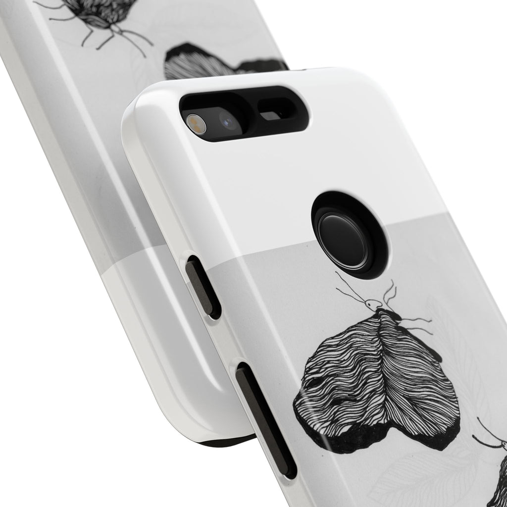 Moth Sketch Phone Case — Minimal Monochrome Insect Art iPhone Cover