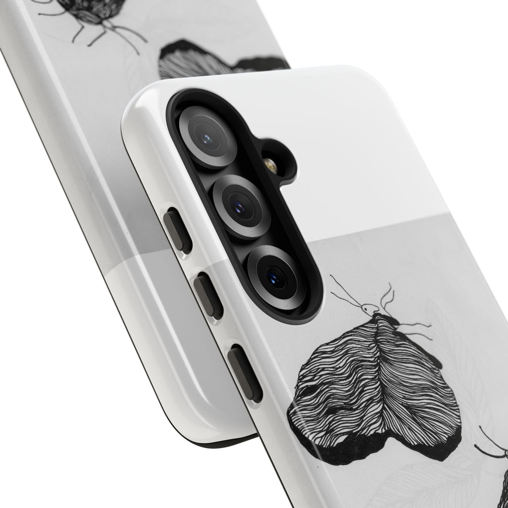Moth Sketch Phone Case — Minimal Monochrome Insect Art iPhone Cover
