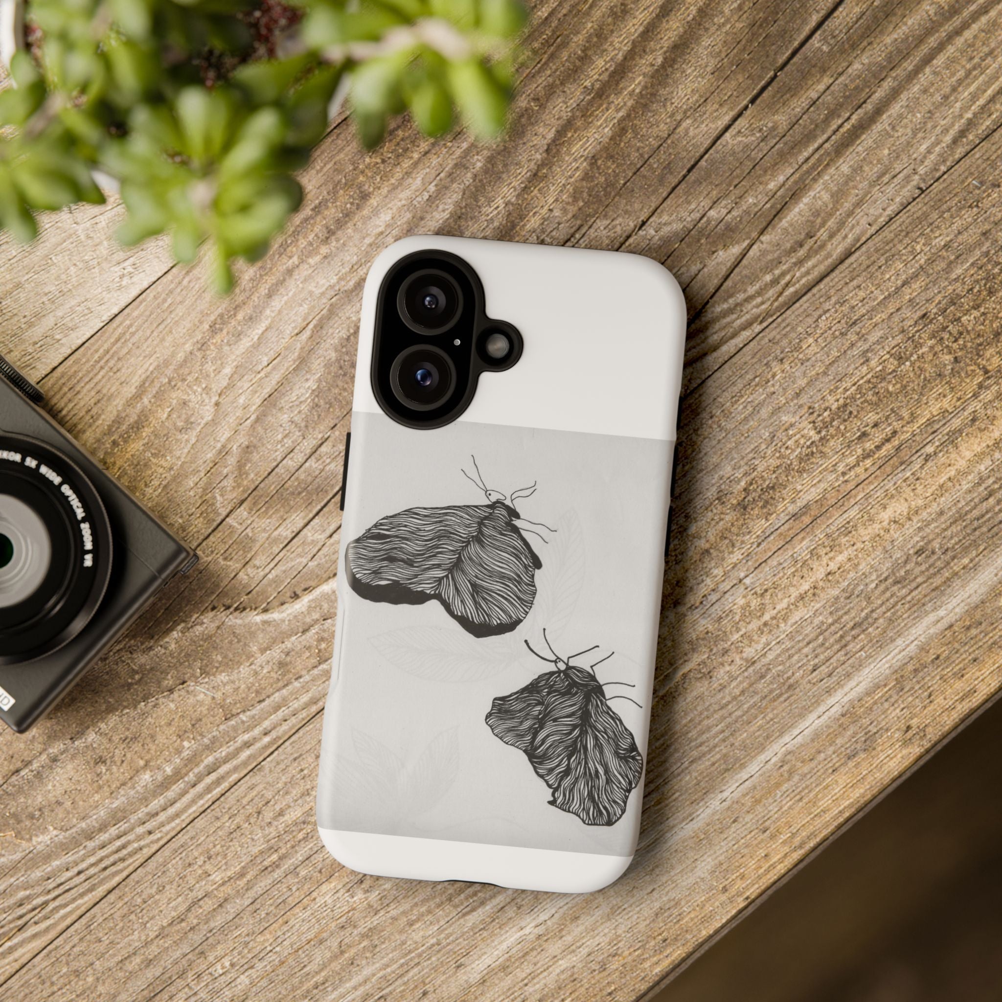 Phone Case — Minimal Black & White Moth Illustration