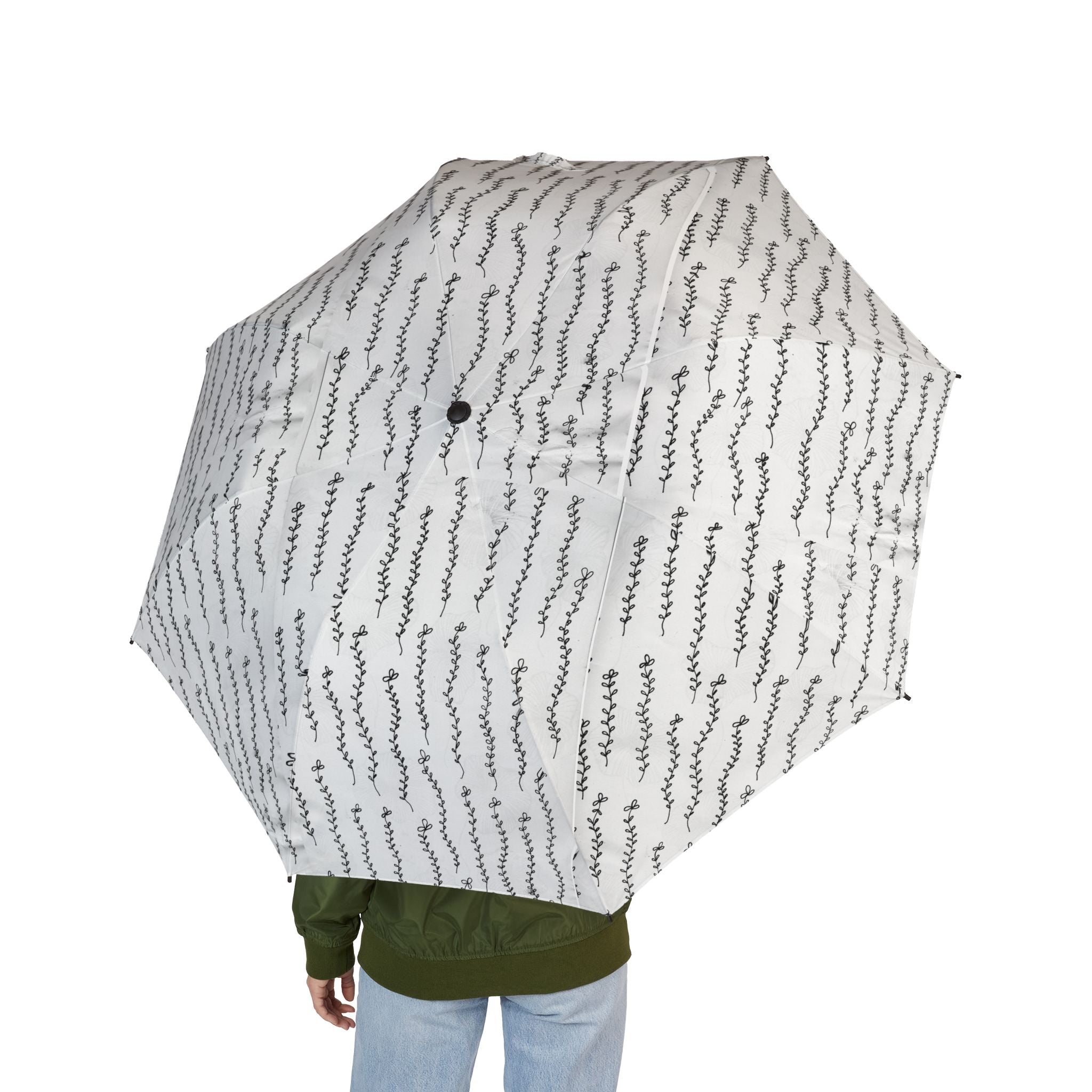 Compact Foldable Umbrella — Minimal Black Script Rain Pattern