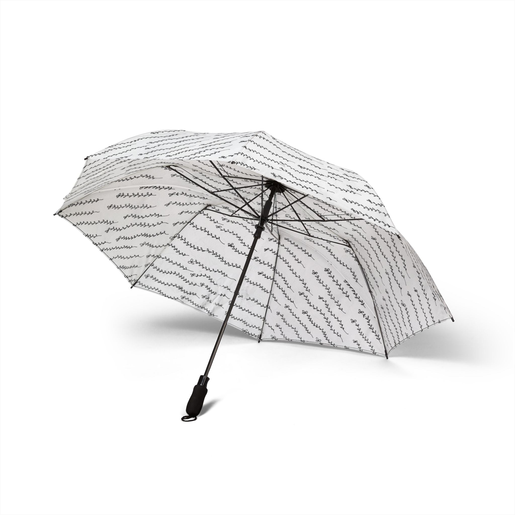 Compact Foldable Umbrella — Minimal Black Script Rain Pattern
