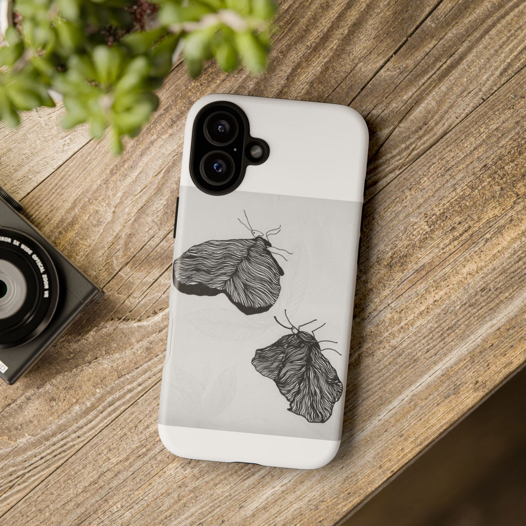 Moth Sketch Phone Case — Minimal Monochrome Insect Art iPhone Cover