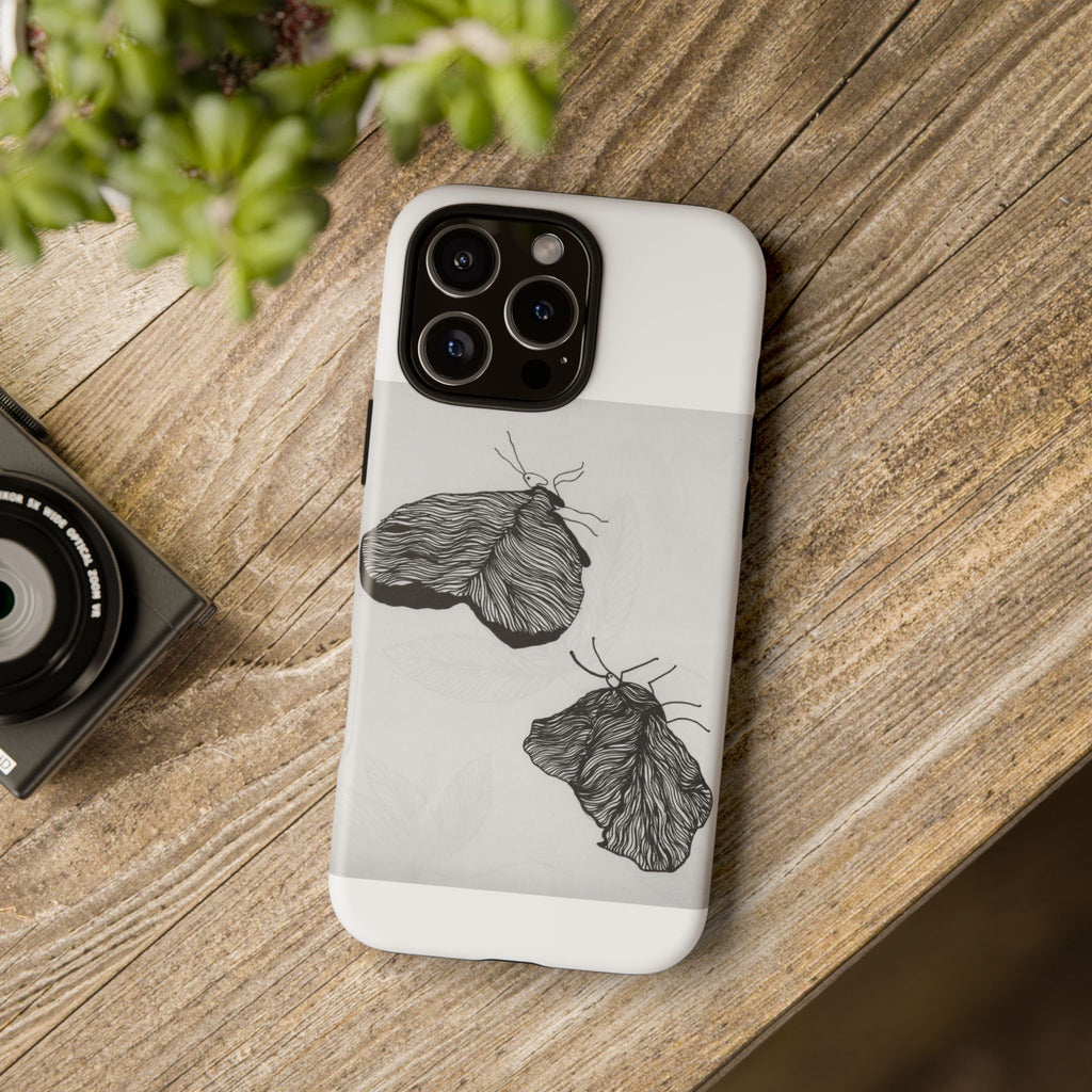 Moth Sketch Phone Case — Minimal Monochrome Insect Art iPhone Cover