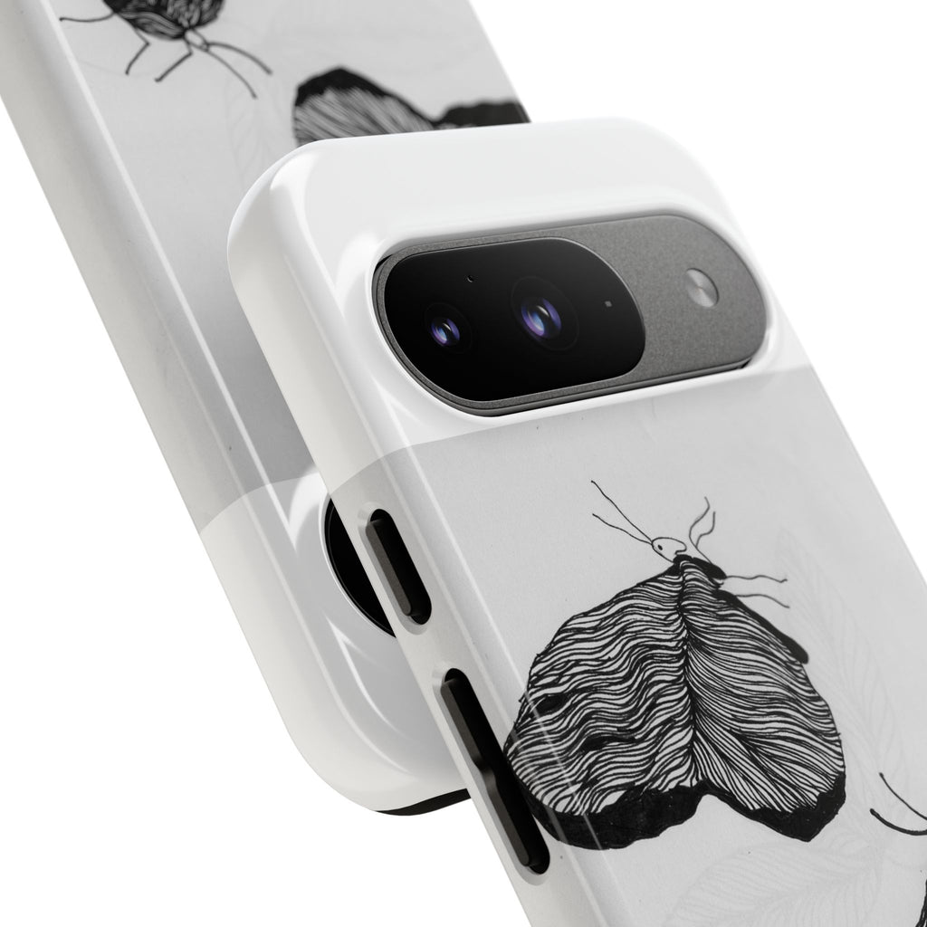 Moth Sketch Phone Case — Minimal Monochrome Insect Art iPhone Cover