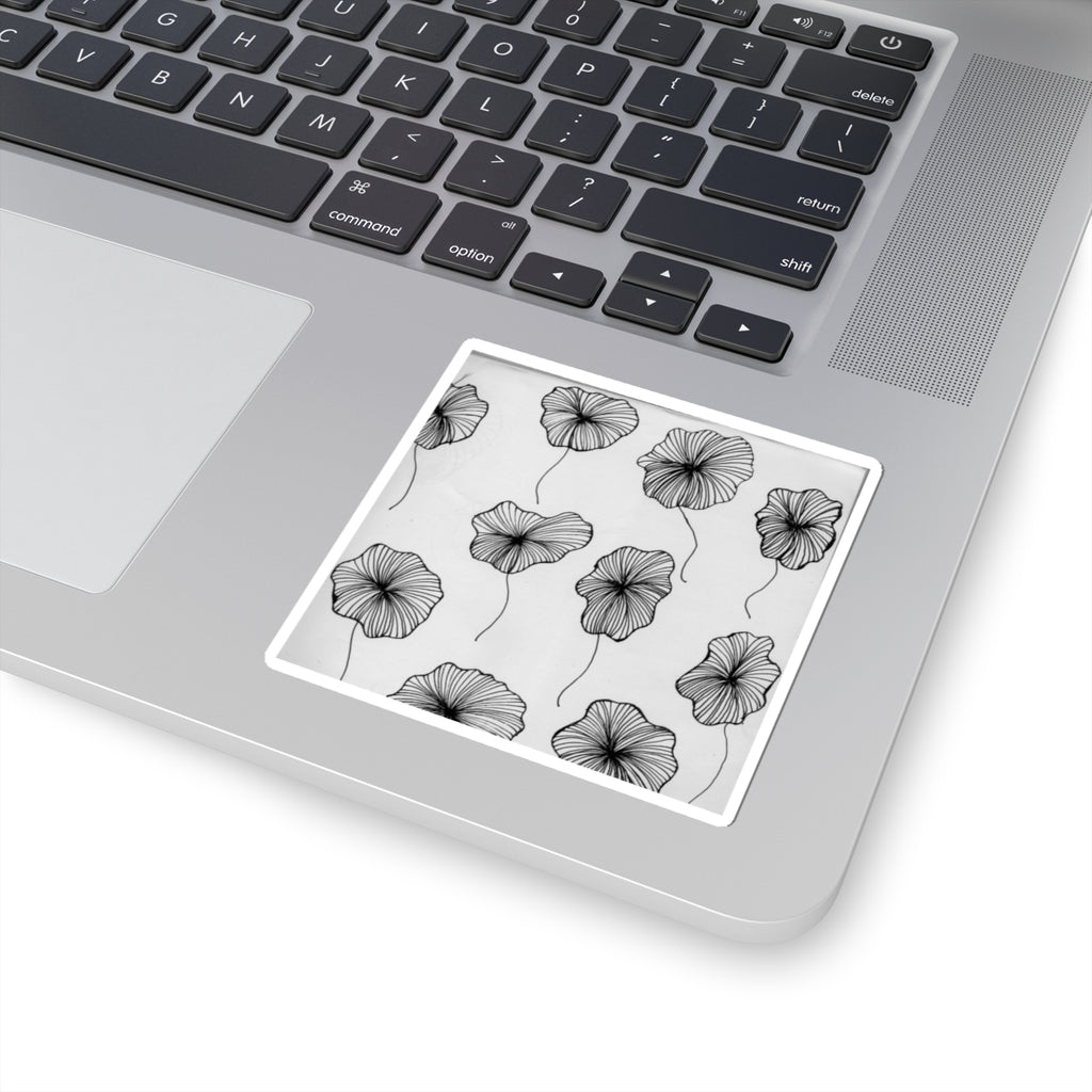 Poppy Line Art Stickers — Monochrome Floral Kiss-Cut Sticker Pack