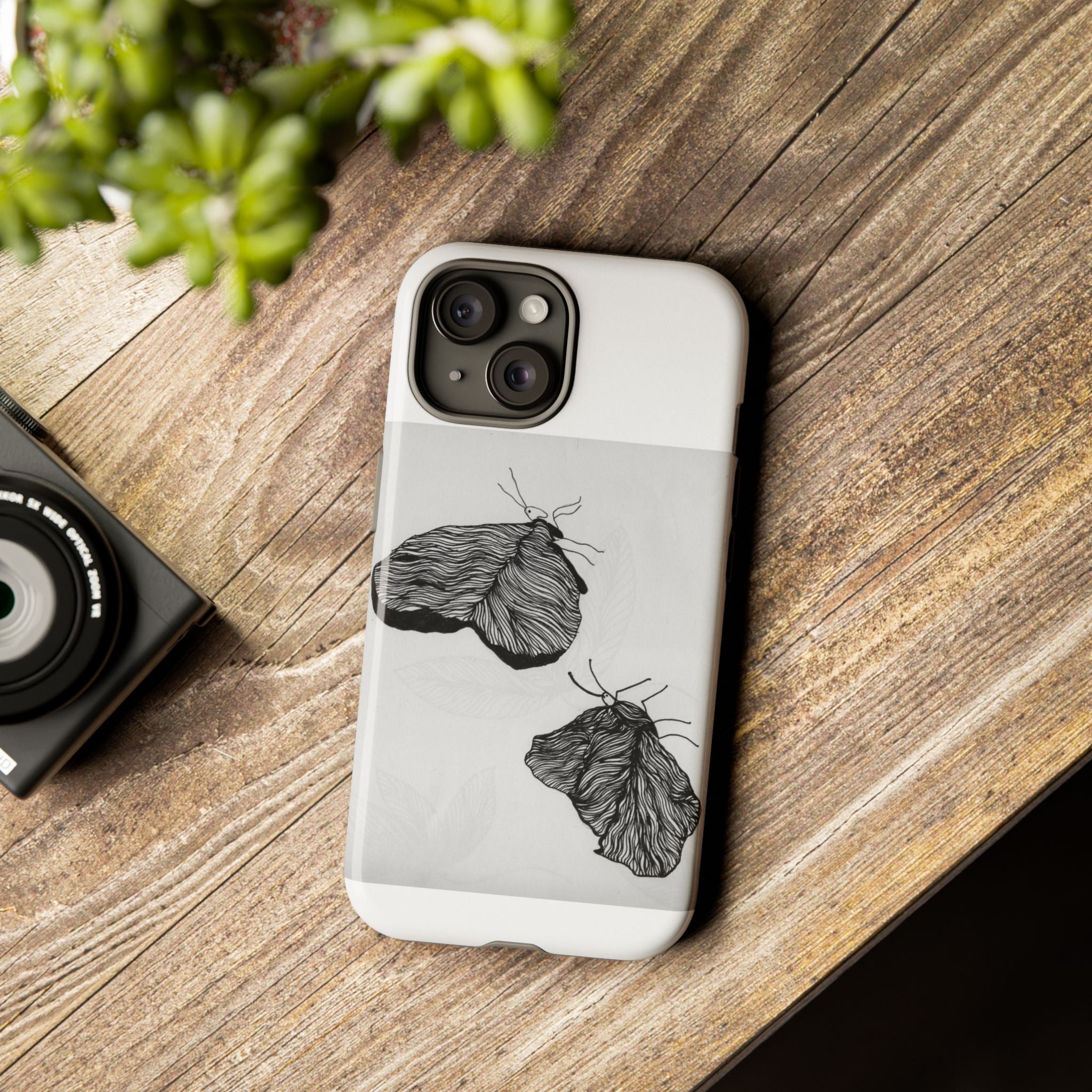 Moth Sketch Phone Case — Minimal Monochrome Insect Art iPhone Cover