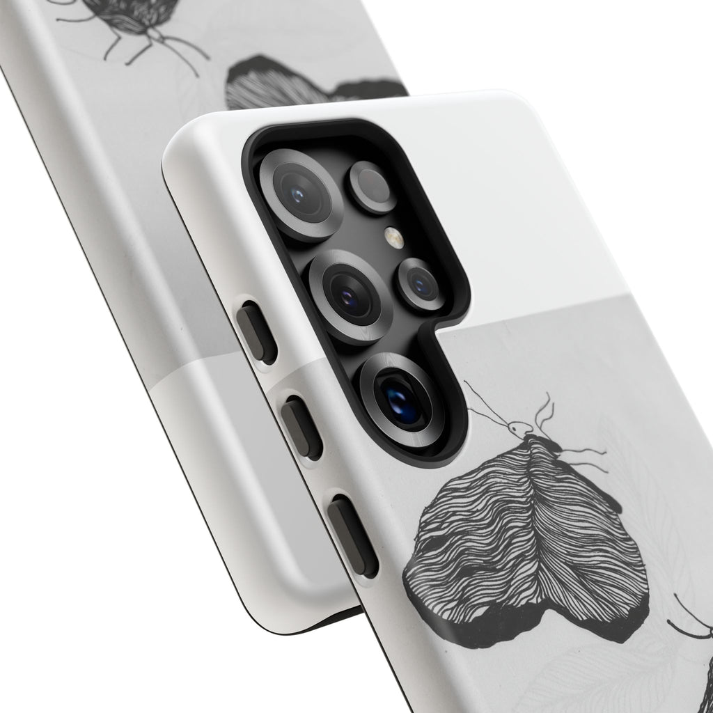 Moth Sketch Phone Case — Minimal Monochrome Insect Art iPhone Cover