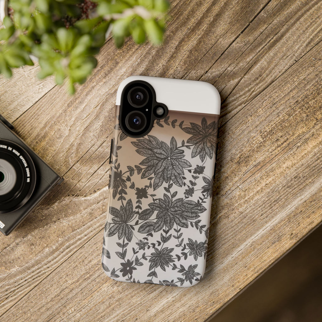 Floral Lace Tough Phone Case — Black Botanical Design, Clear Protective Cover