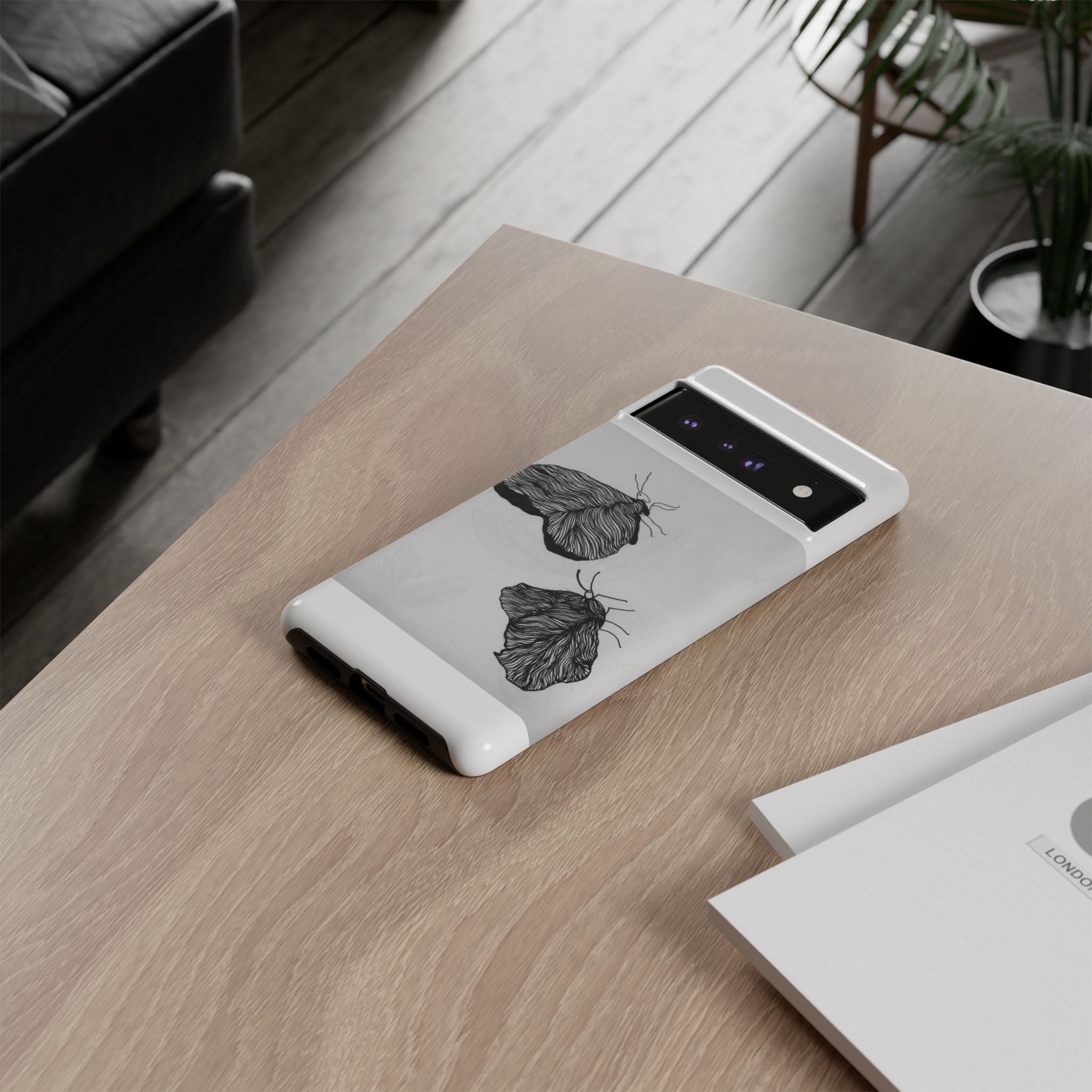 Moth Sketch Phone Case — Minimal Monochrome Insect Art iPhone Cover