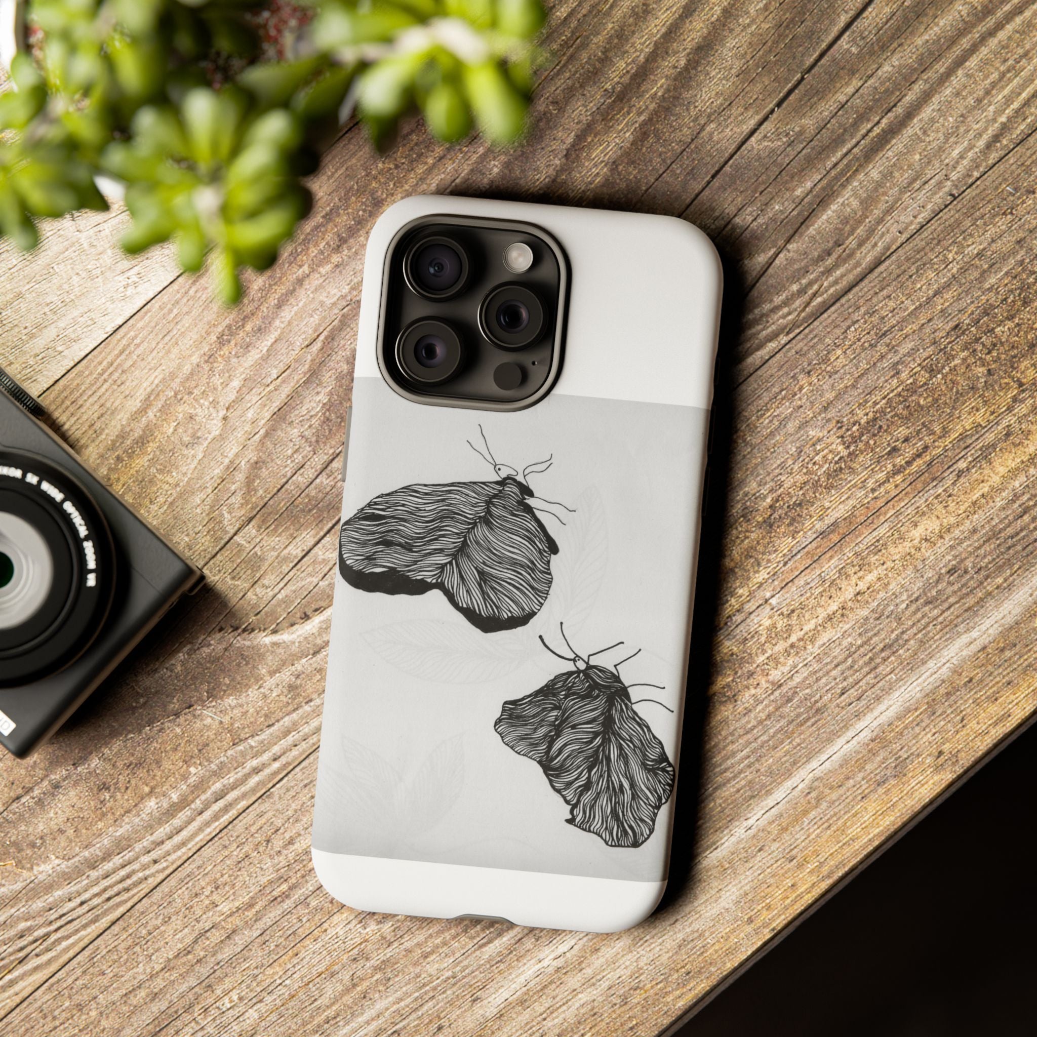 Moth Sketch Phone Case — Minimal Monochrome Insect Art iPhone Cover