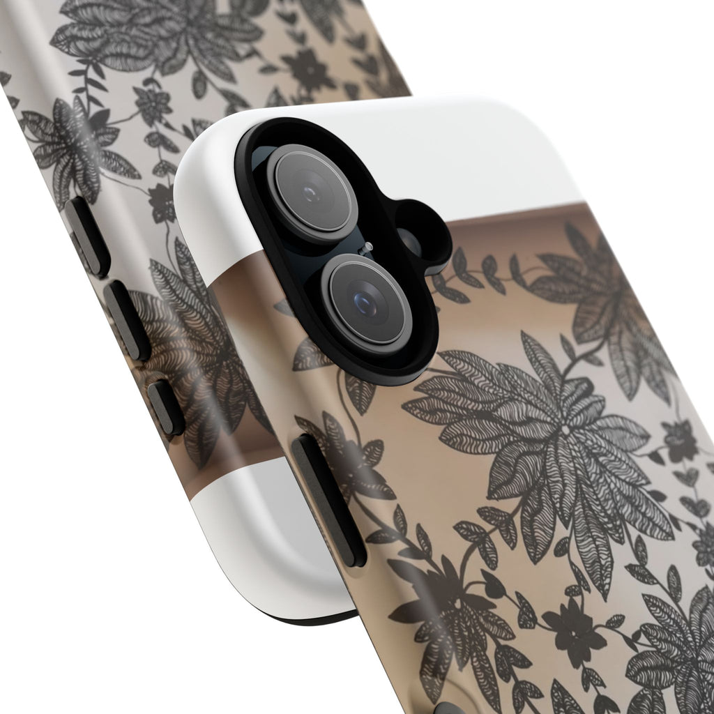 Floral Lace Tough Phone Case — Black Botanical Design, Clear Protective Cover