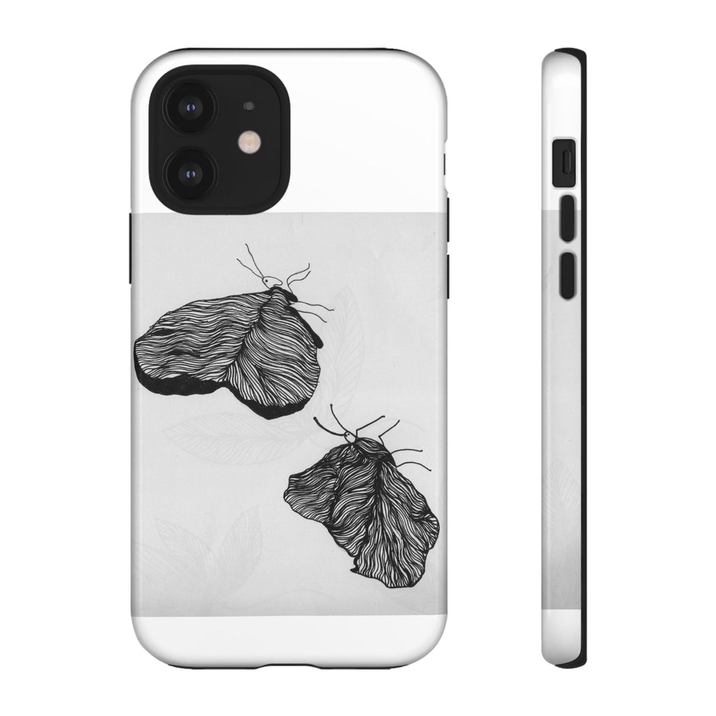 Moth Sketch Phone Case — Minimal Monochrome Insect Art iPhone Cover