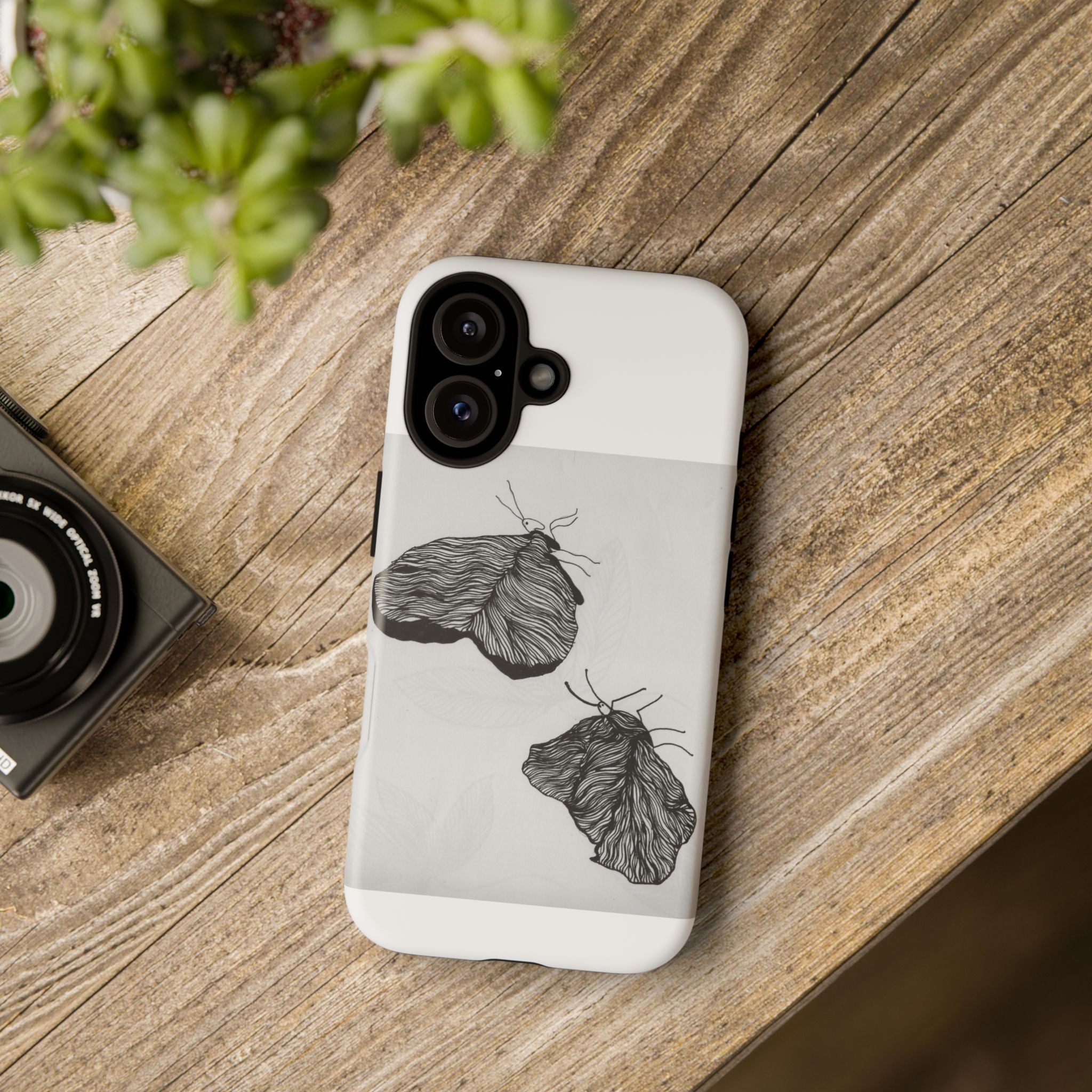 Moth Sketch Phone Case — Minimal Monochrome Insect Art iPhone Cover