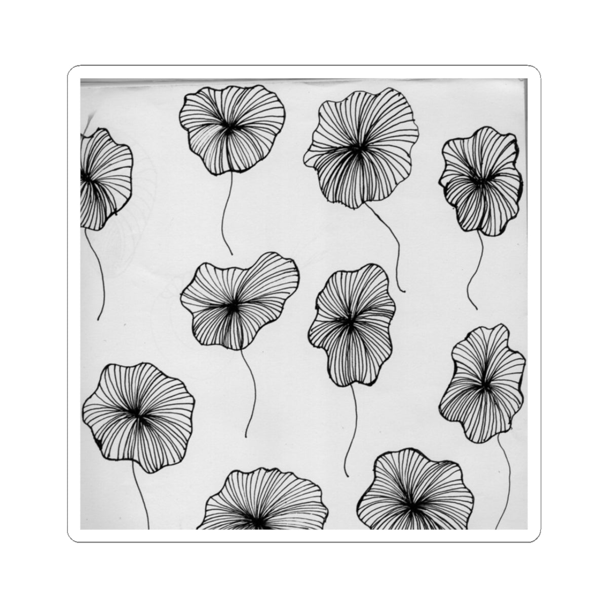 Poppy Line Art Stickers — Monochrome Floral Kiss-Cut Sticker Pack