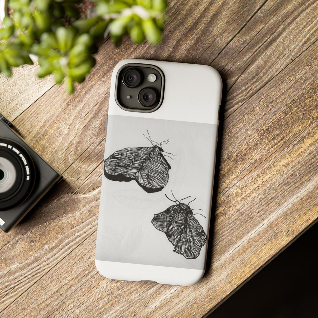 Moth Sketch Phone Case — Minimal Monochrome Insect Art iPhone Cover