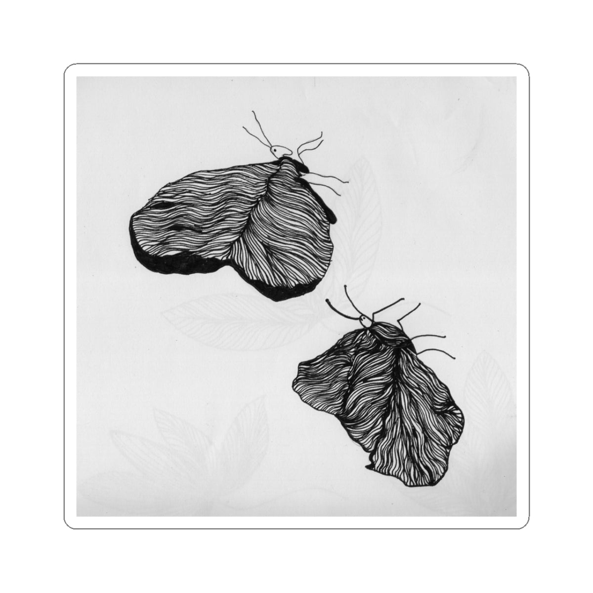 Moth Line Art Kiss-Cut Sticker — Minimal Black & White Botanical Vibes