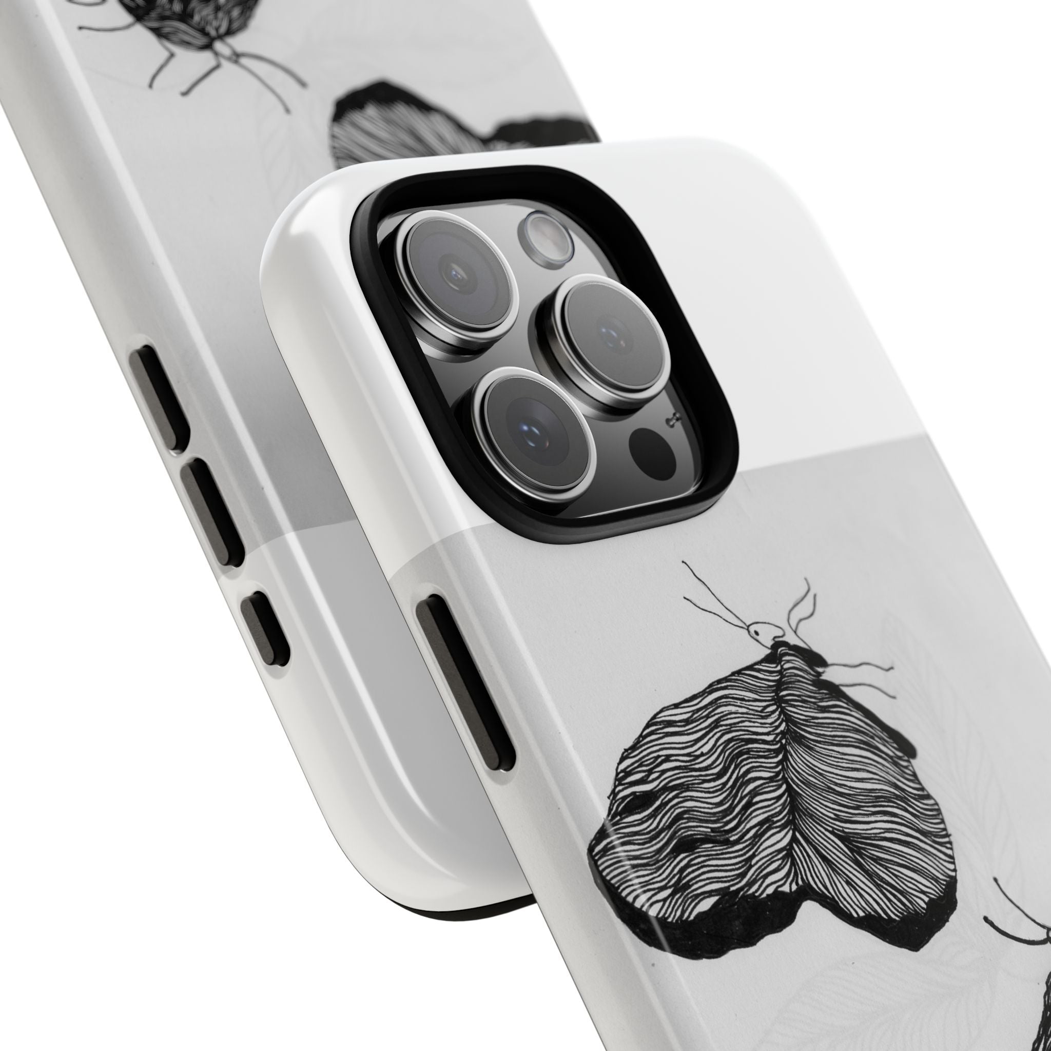 Moth Sketch Phone Case — Minimal Monochrome Insect Art iPhone Cover