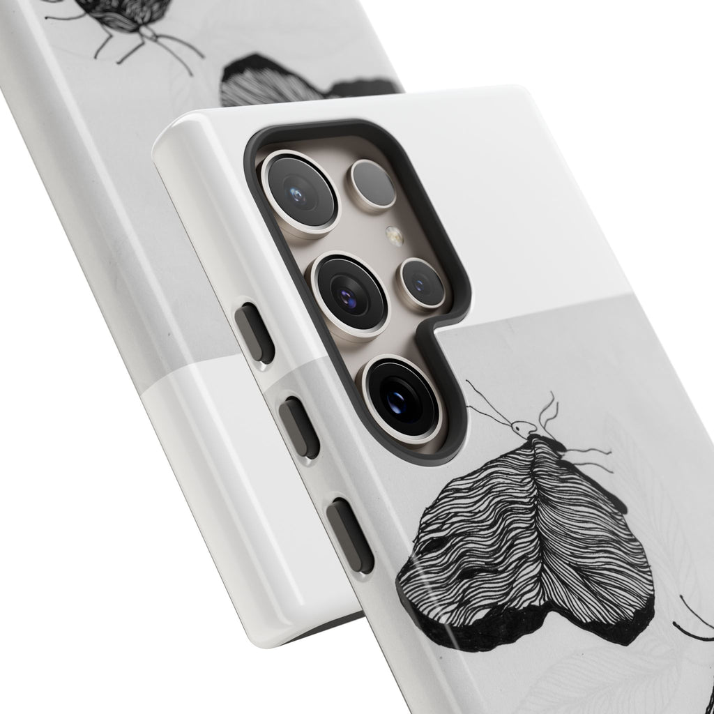 Moth Sketch Phone Case — Minimal Monochrome Insect Art iPhone Cover
