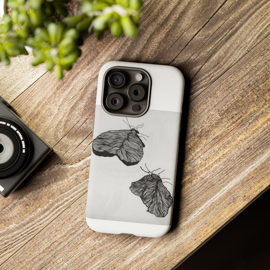 Moth Sketch Phone Case — Minimal Monochrome Insect Art iPhone Cover