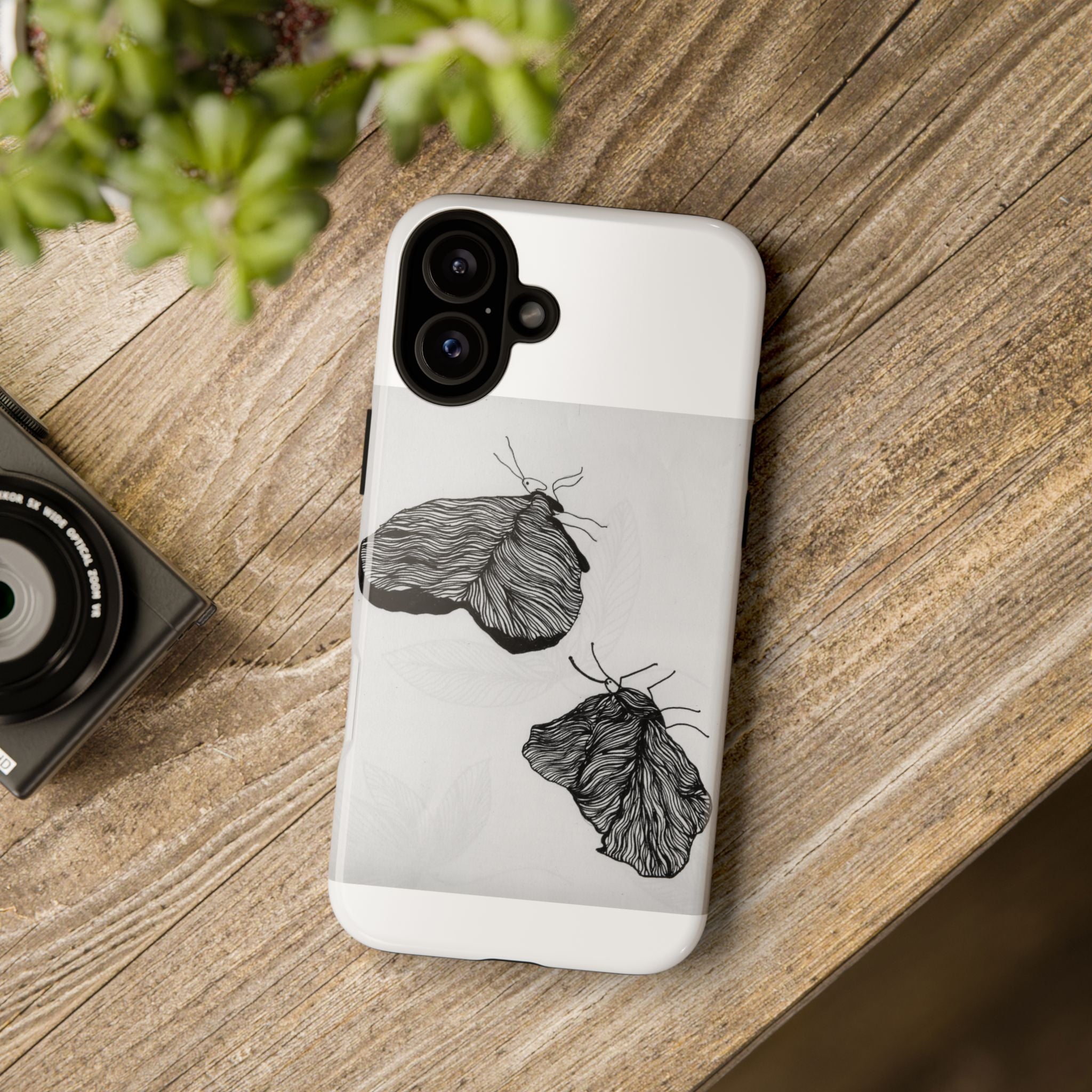 Moth Sketch Phone Case — Minimal Monochrome Insect Art iPhone Cover