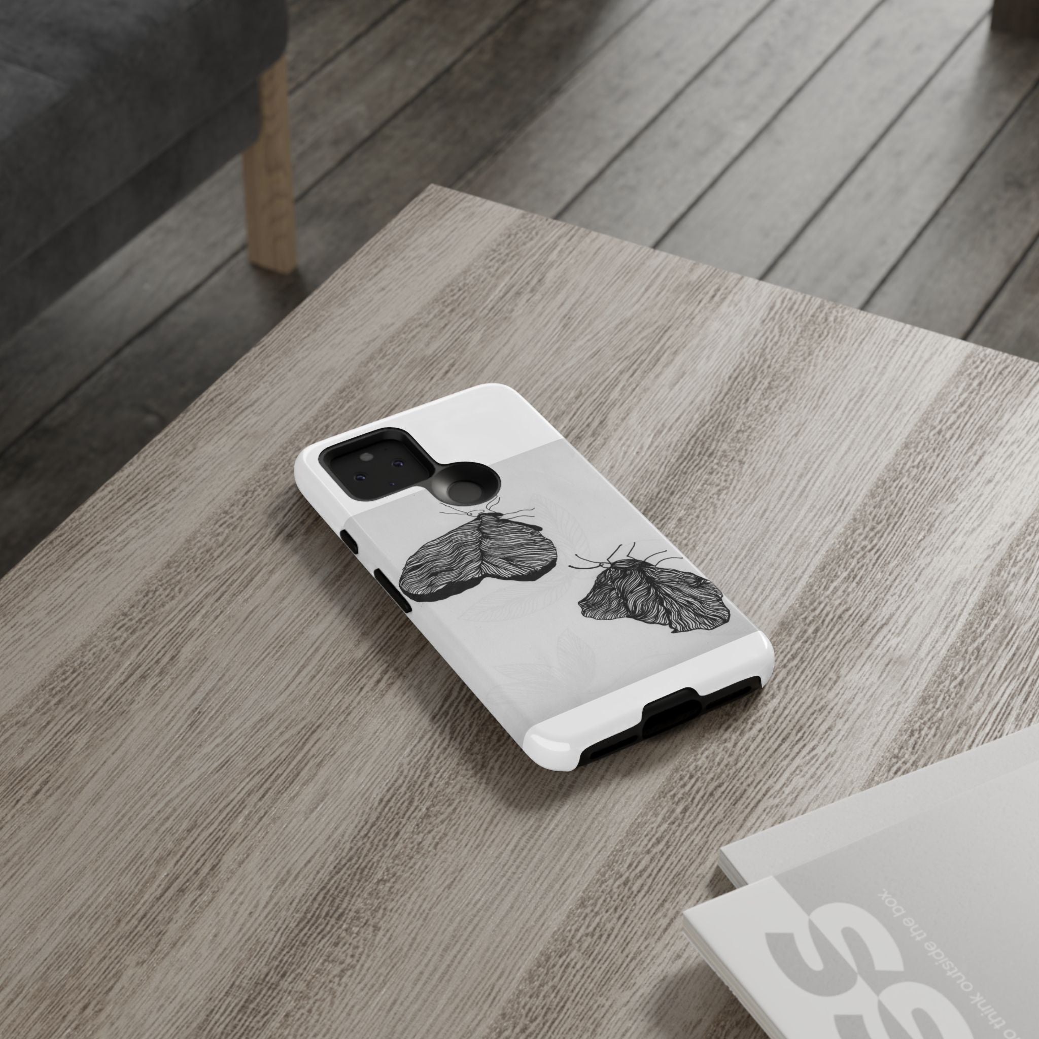 Moth Sketch Phone Case — Minimal Monochrome Insect Art iPhone Cover